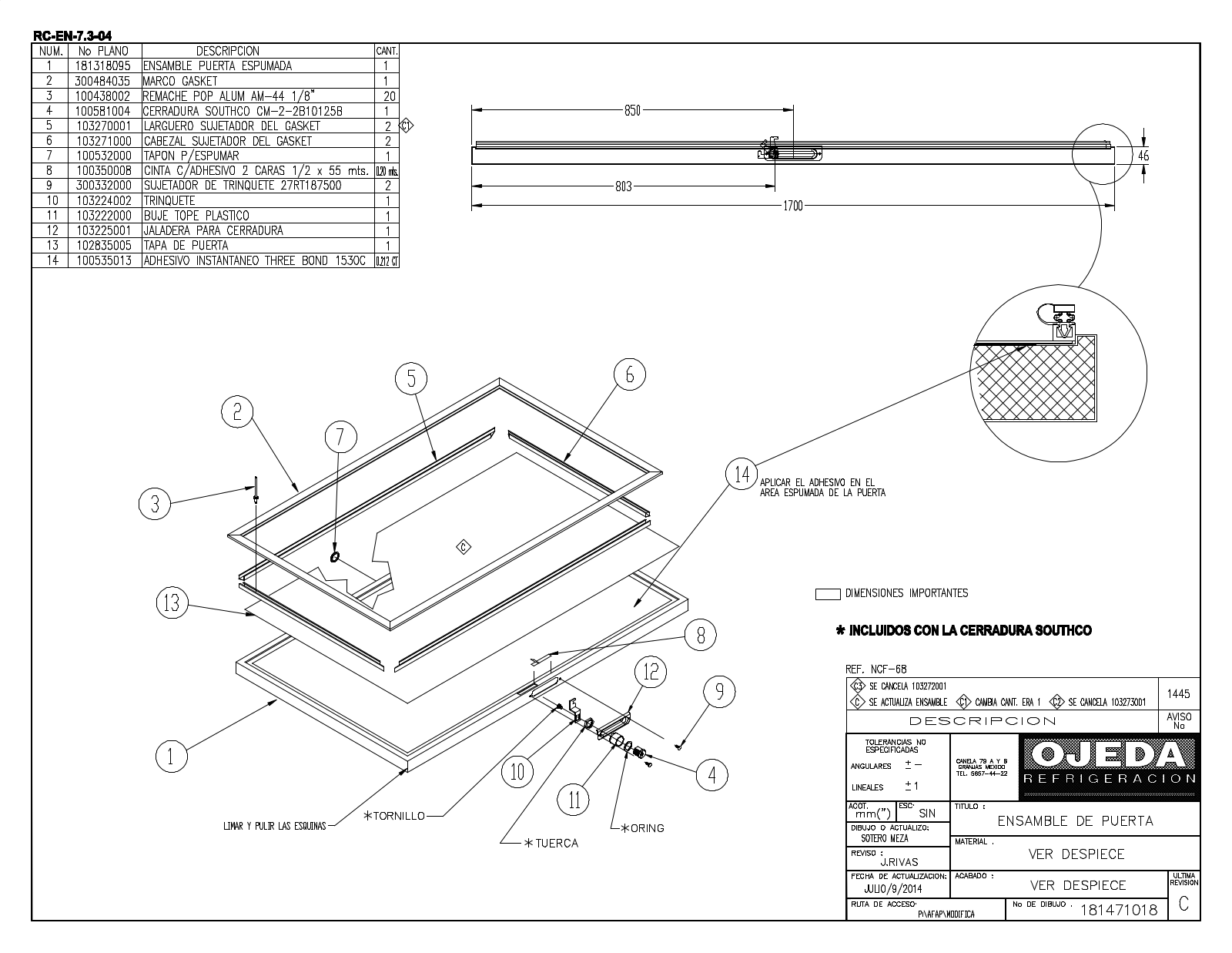 Ojeda NCF68 Parts List