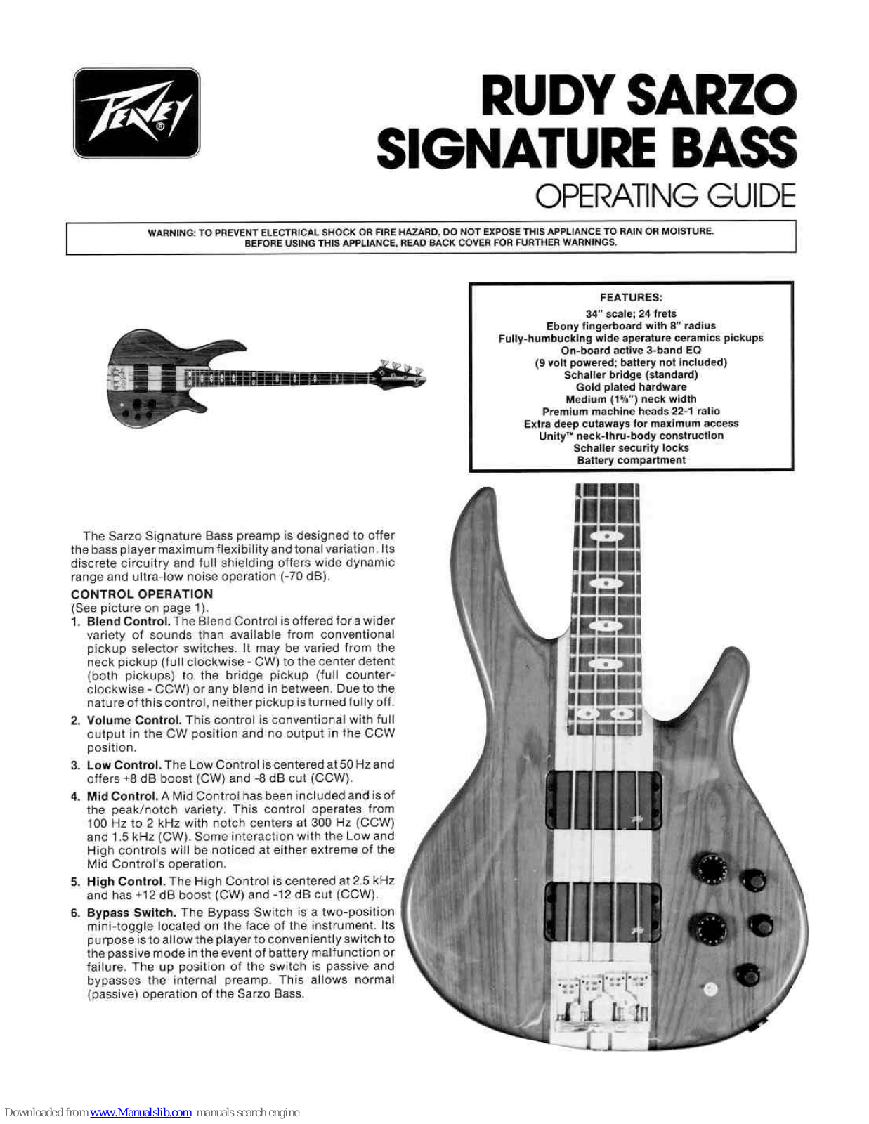 Peavey Rudy Sarzo Signature Bass Operating Manual