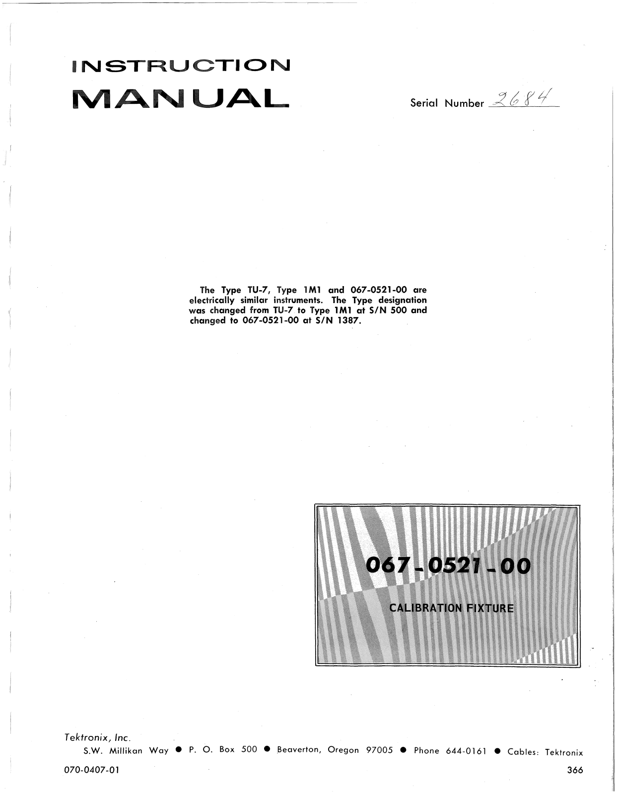 Tektronix 067-0521-00 Instruction Manual