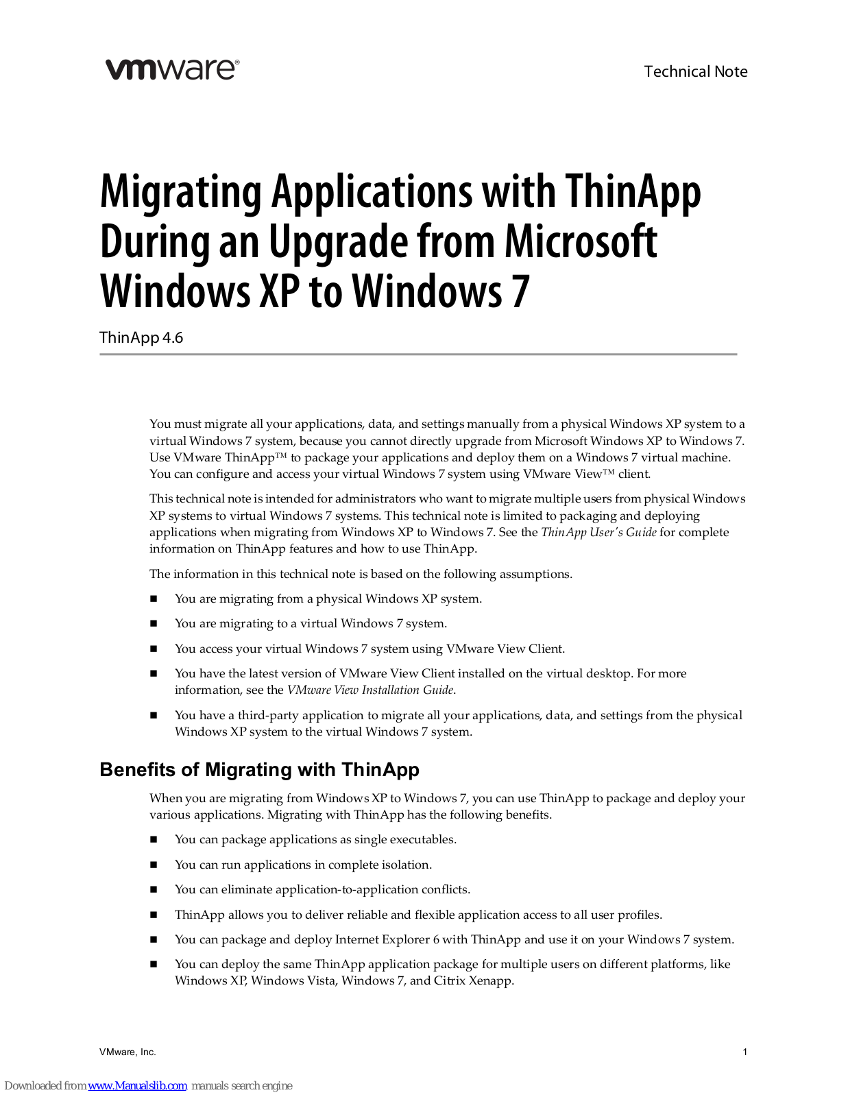 VMware THINAPP 4.6 - MIGRATING APPLICATIONS TECHNICAL NOTE Applications