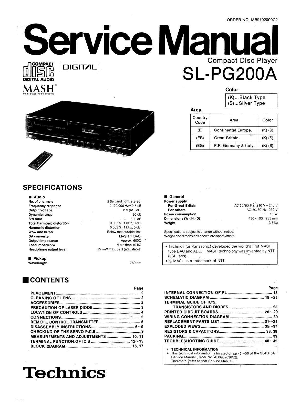 Technics SLPG-200-A Service manual