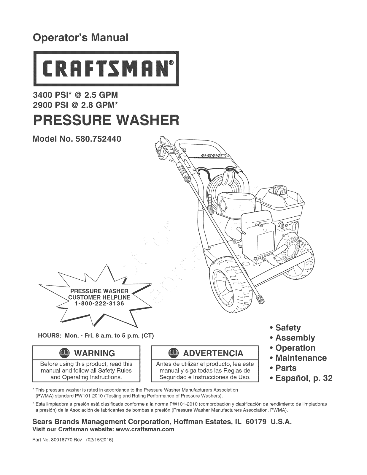 Craftsman 020652-00, 580752440 Owner’s Manual