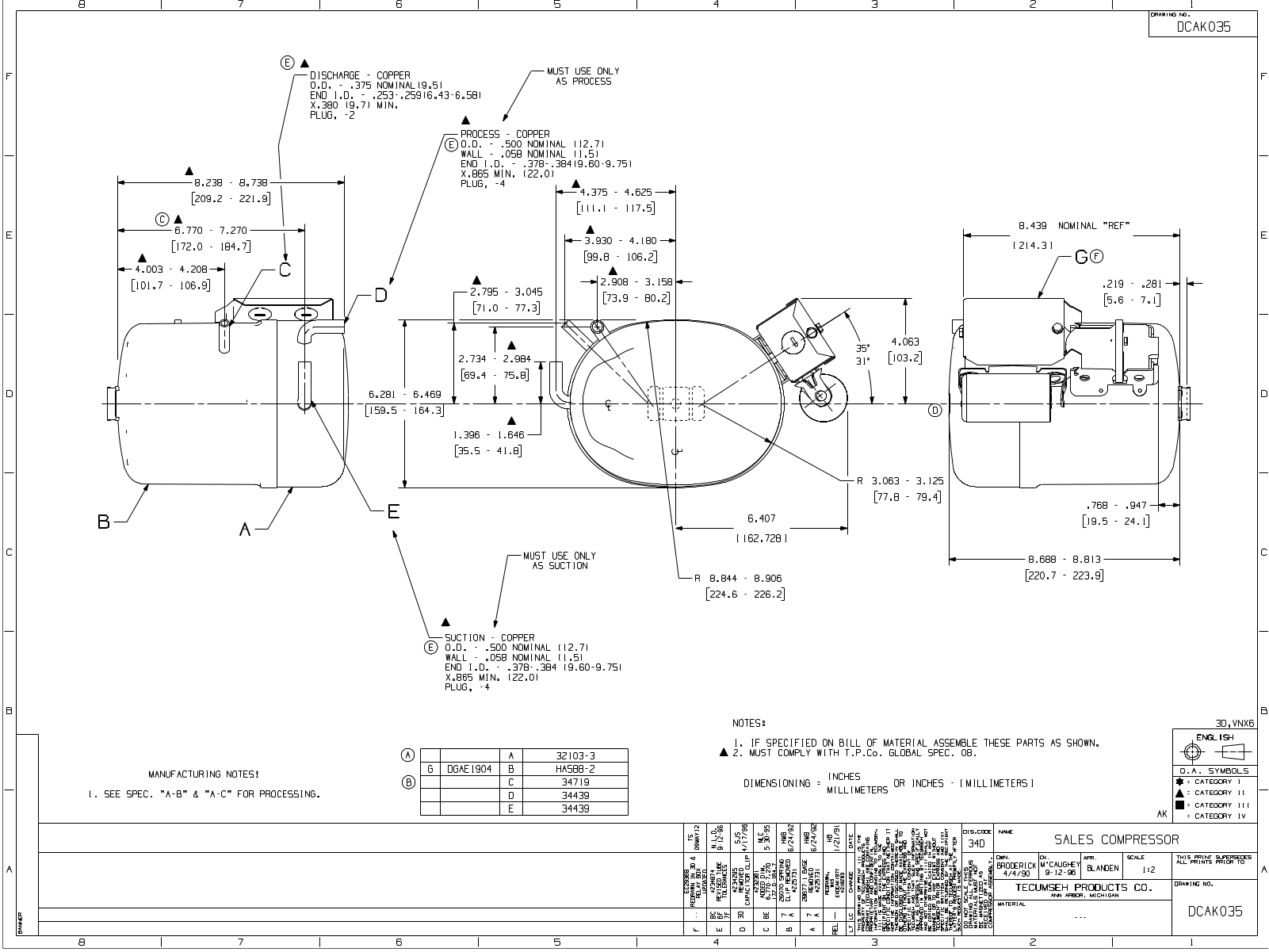 Tecumseh AKA9427ZXA, AKA9427ZXC, AKA9427ZXD, AKA9428EXA, AKA9428EXD Drawing Data