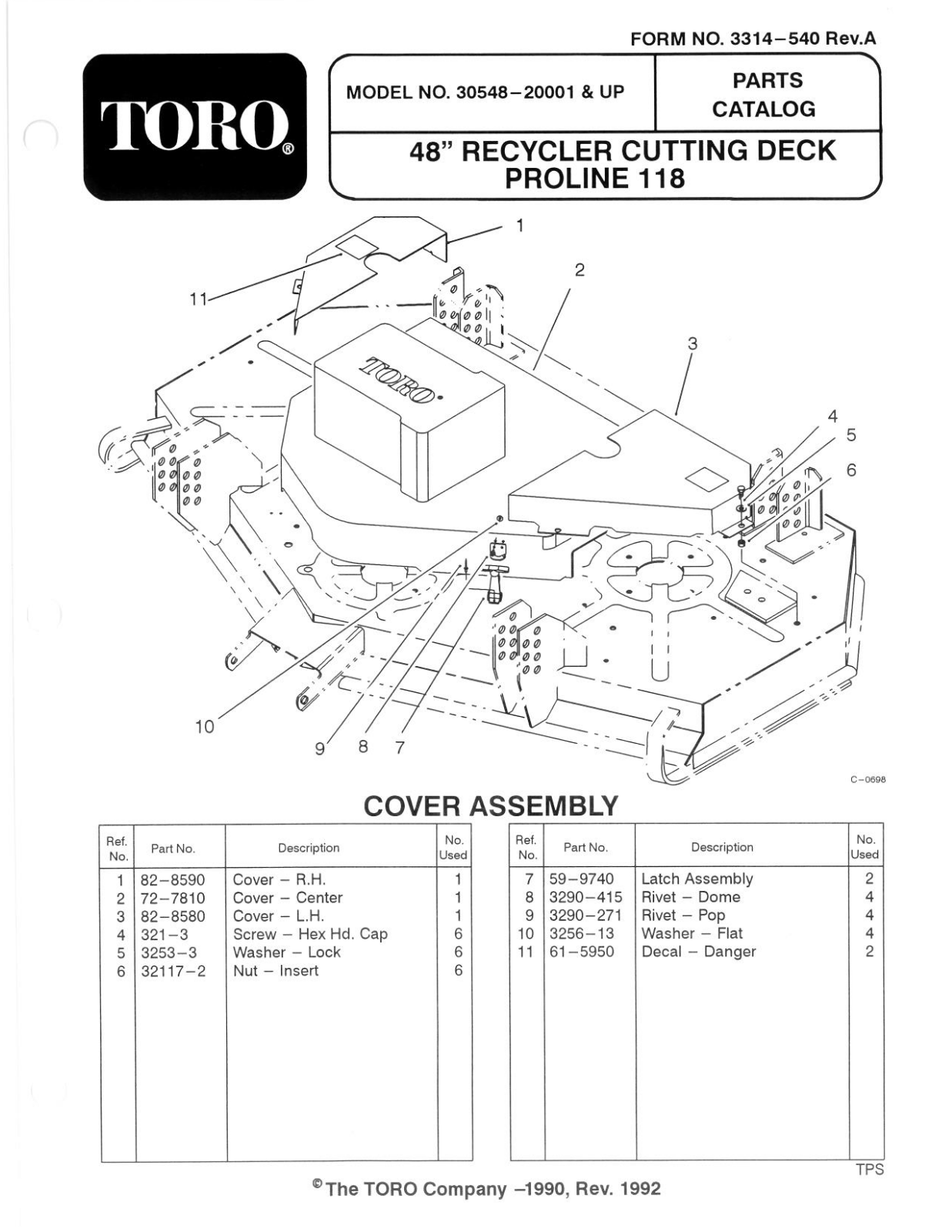 Toro 30548 Parts Catalogue