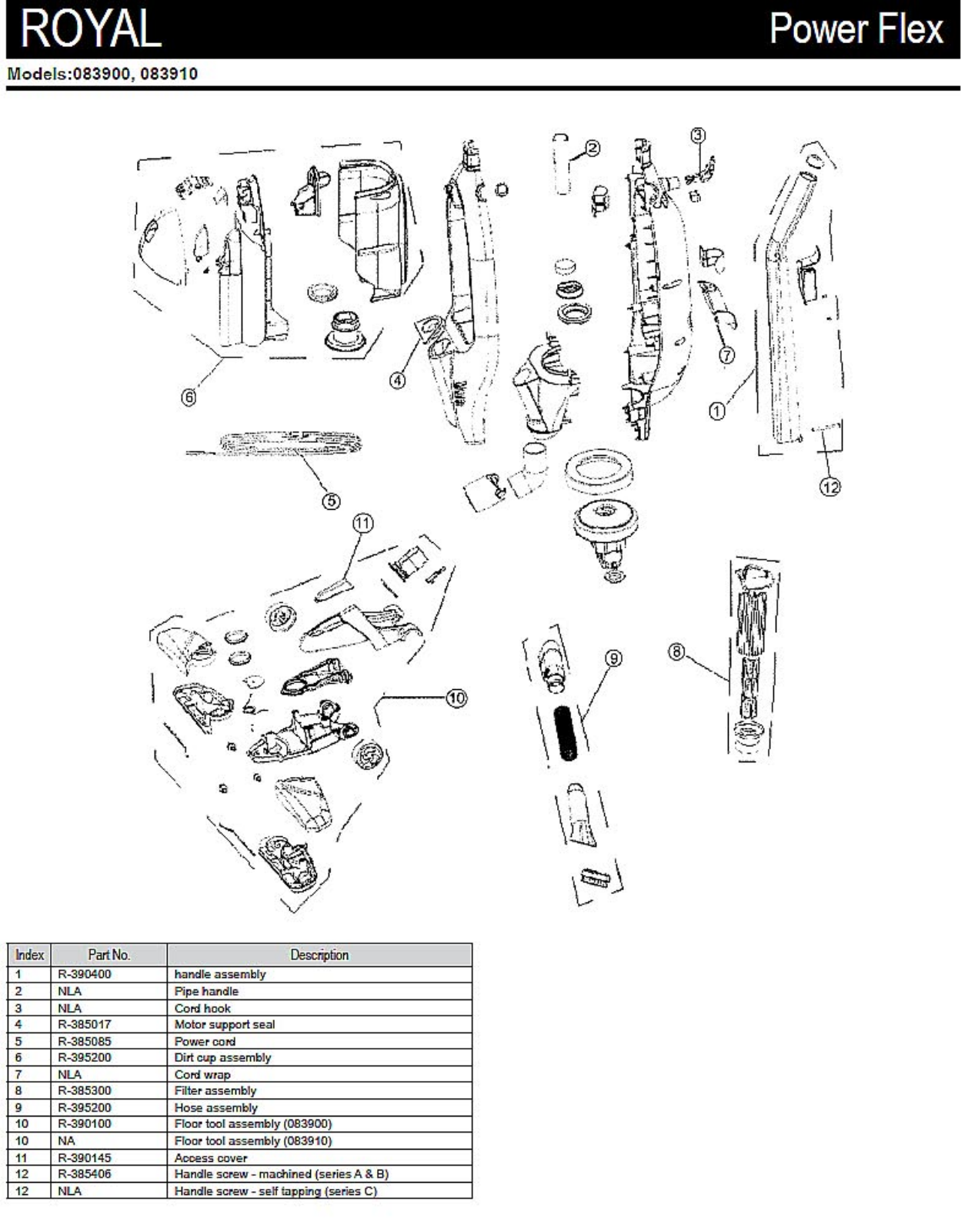 Royal 083910 Parts List