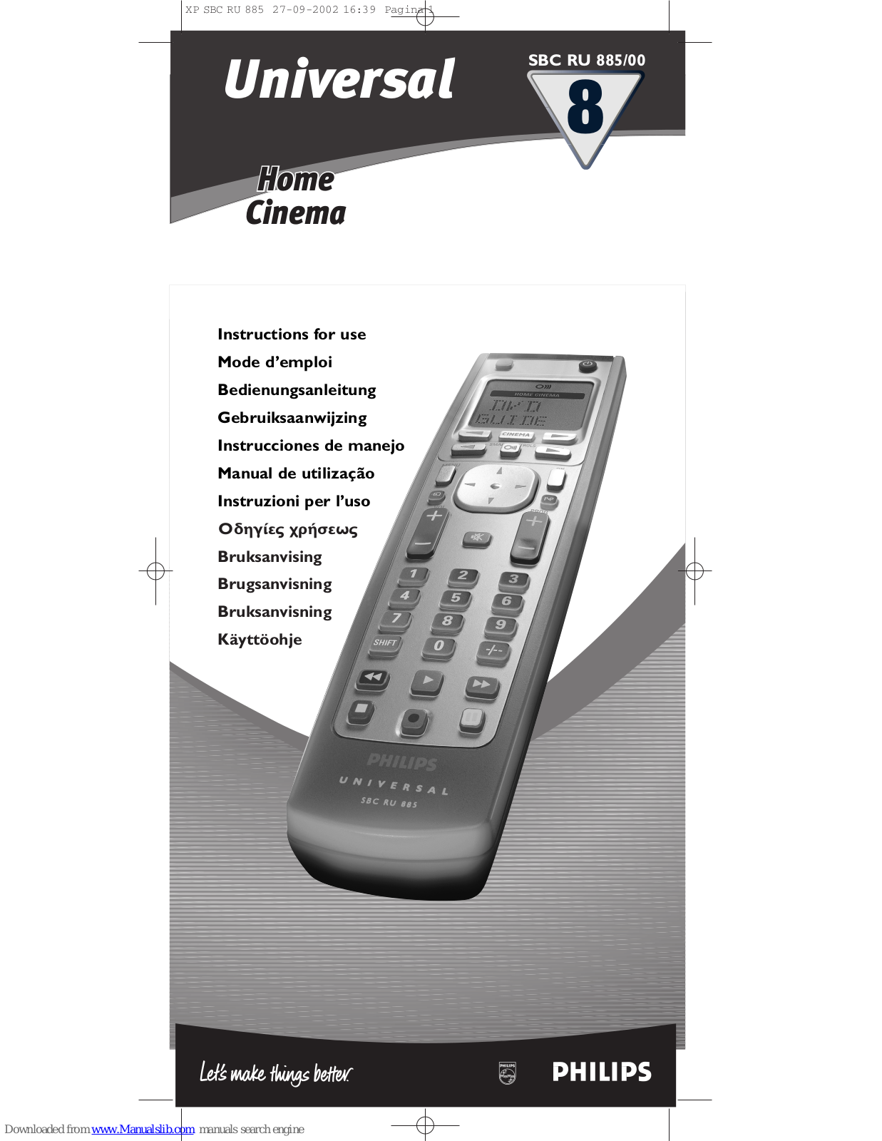 Philips SBC RU 885/00, SBC RU885 Instructions For Use Manual