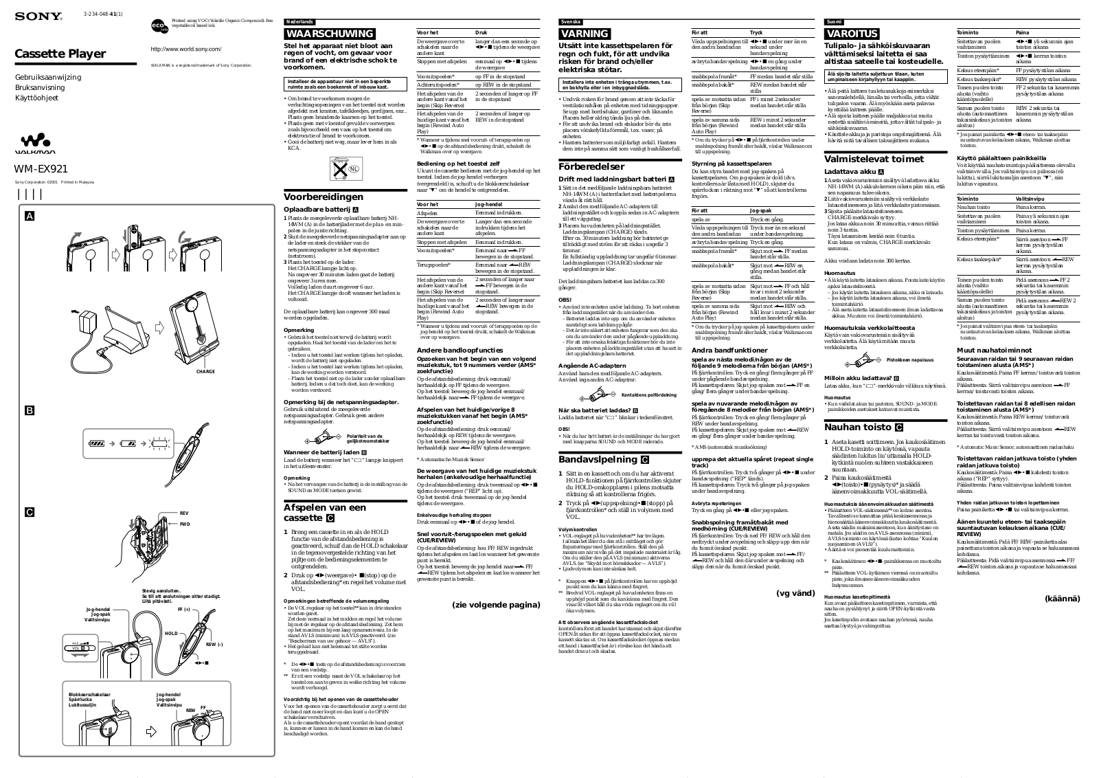 Sony WM-EX921 User Manual