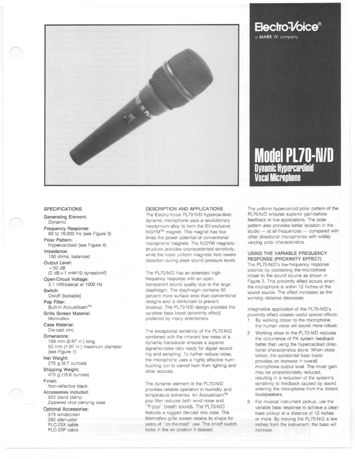 Electro-Voice PL70-N-D User Manual