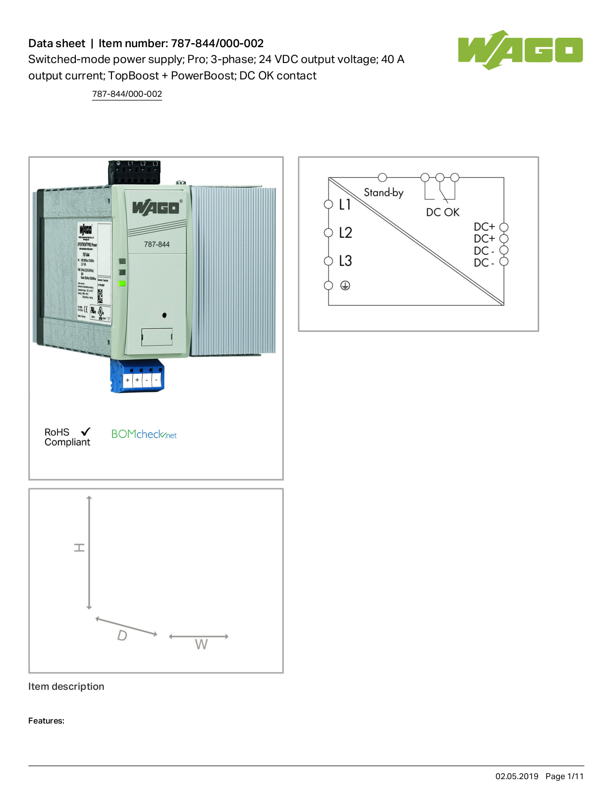 Wago 787-844/000-002 Data Sheet