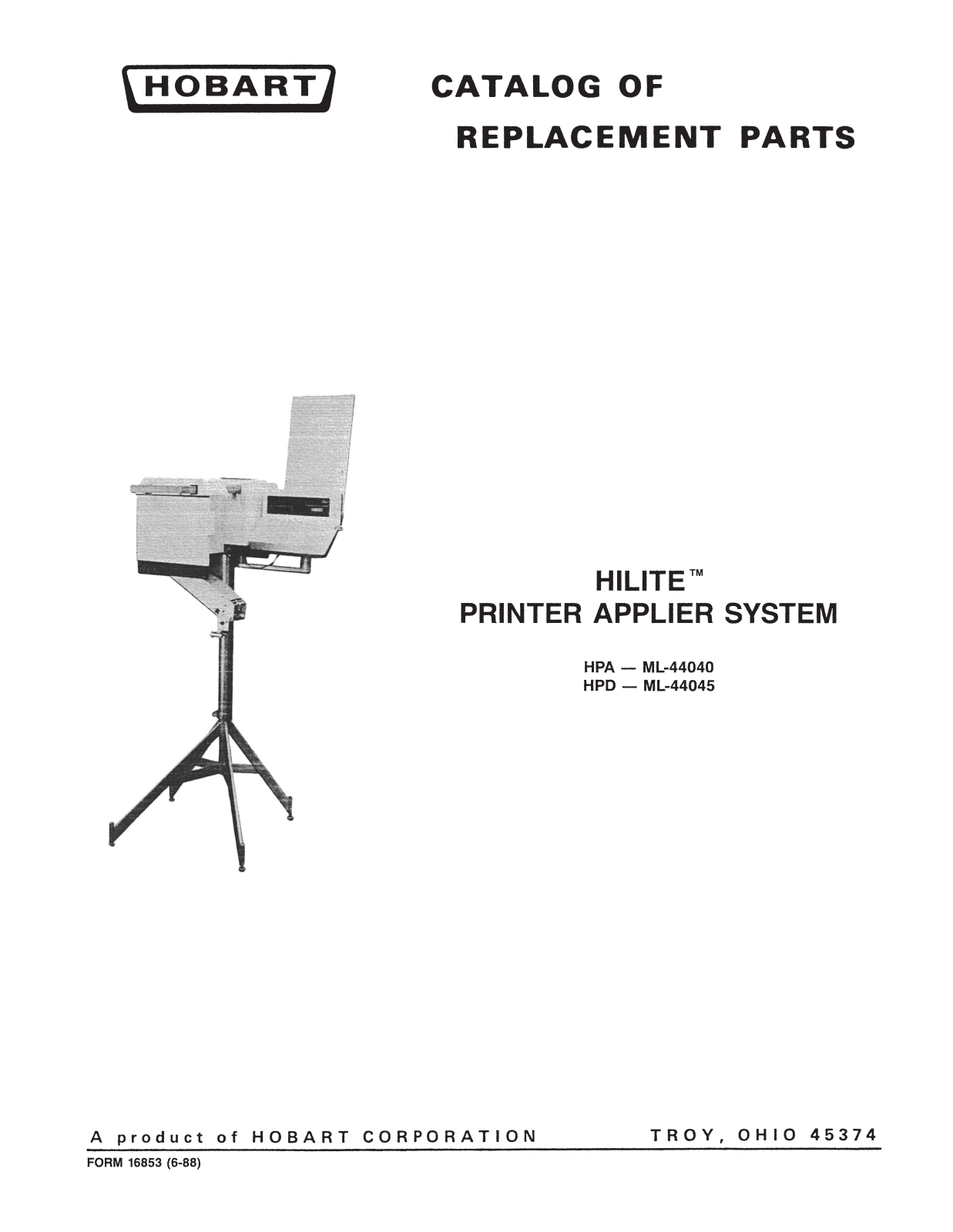 Hobart Food Machines HPD Parts List