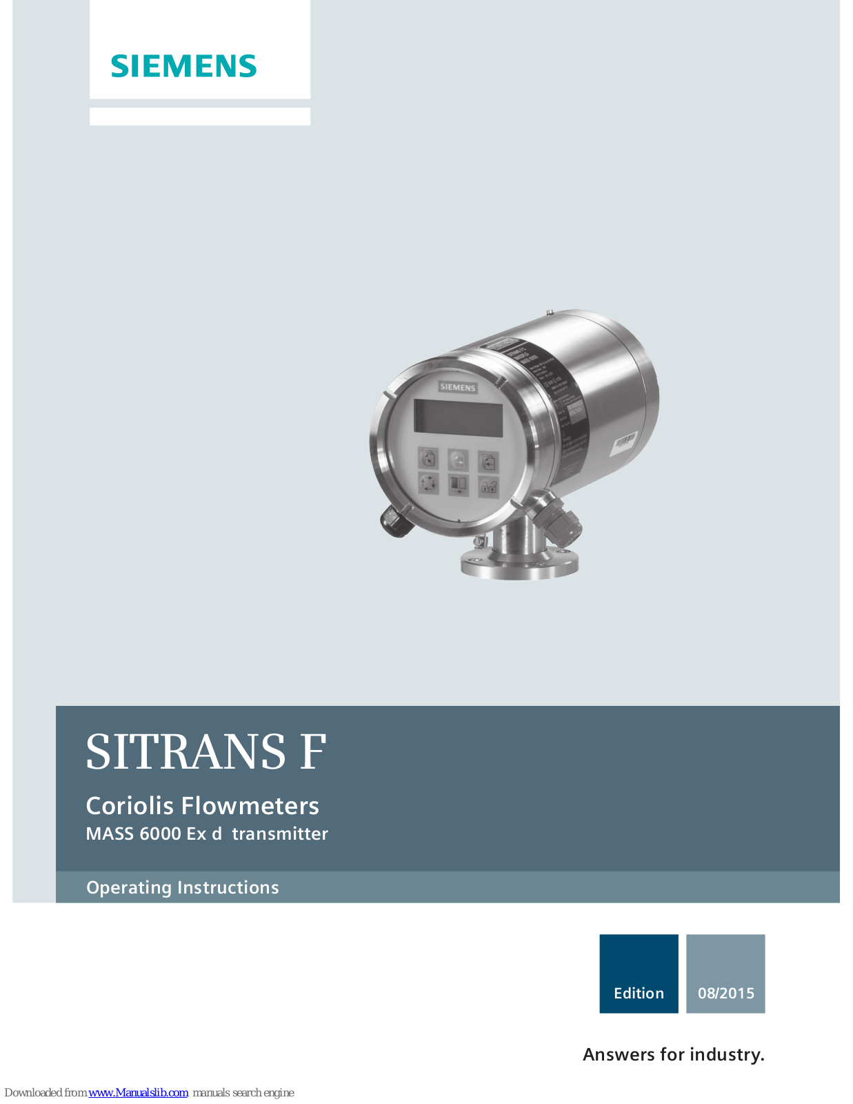 Siemens SITRANS F series,SITRANS F C MASSFLO,SITRANS F C MASS 6000 Ex d Operating Instructions Manual