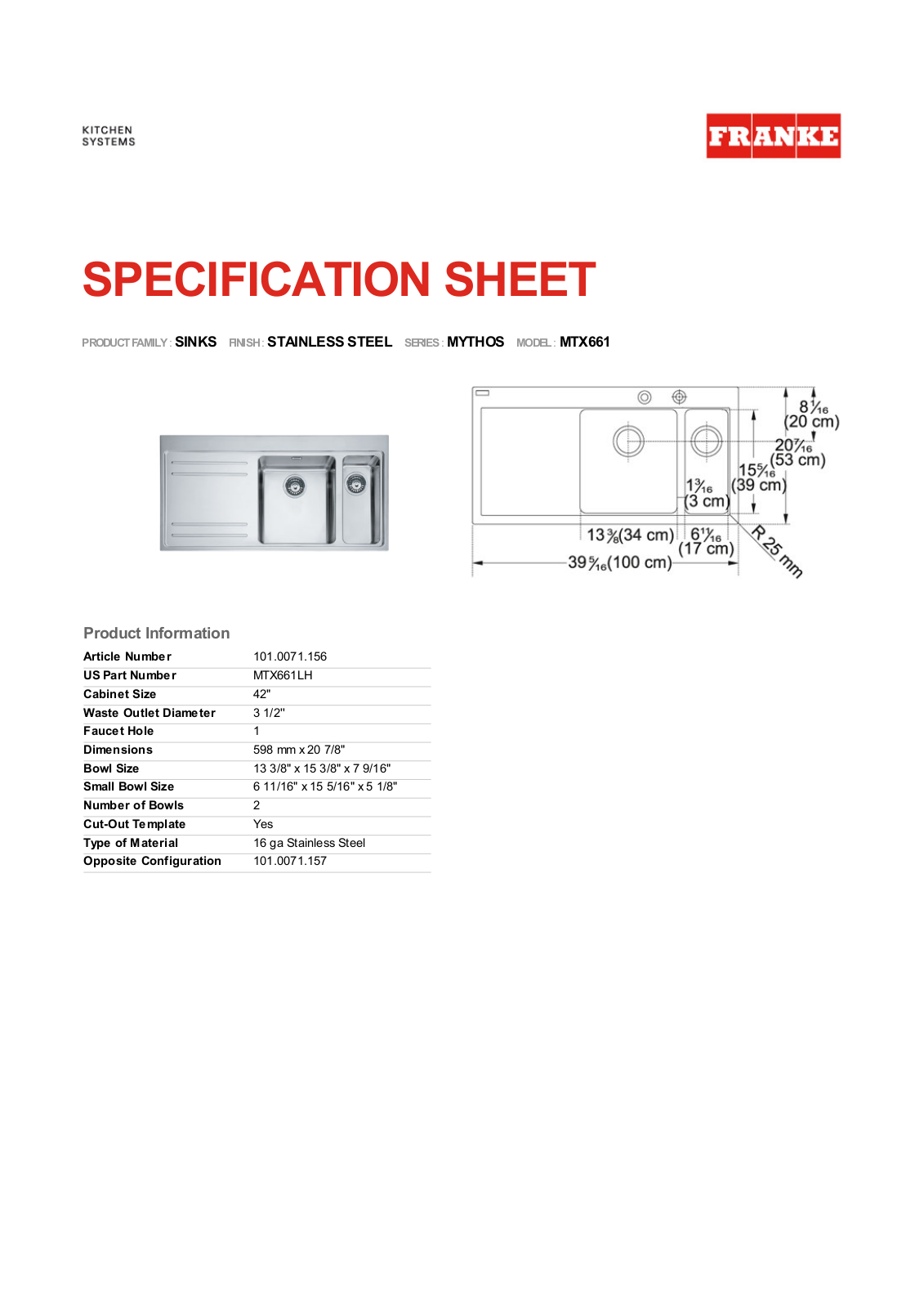 Franke Foodservice MTX661 User Manual