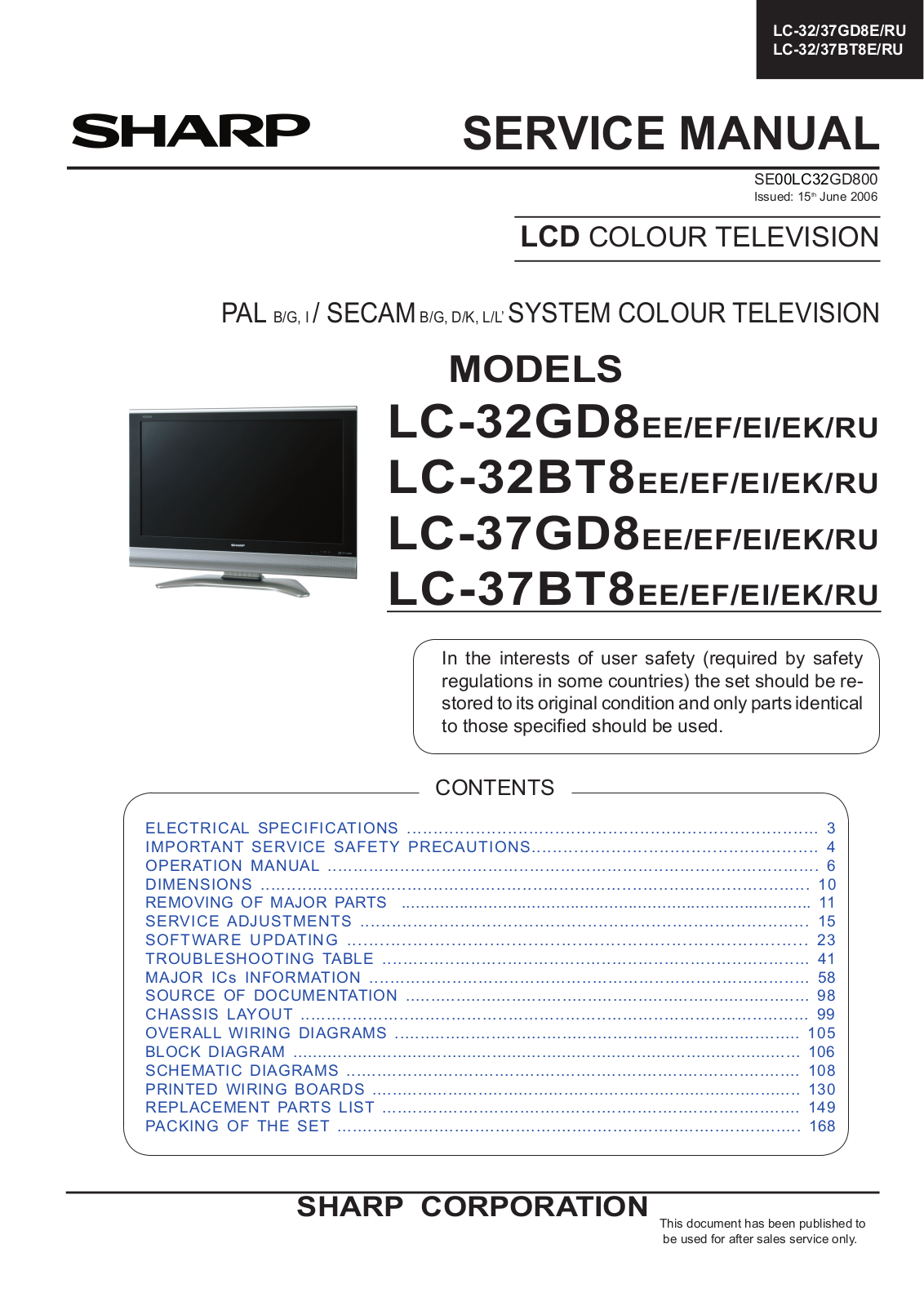 Sharp LC-32GD8, LC-32BT8, LC-37GD8, LC-37BT8 Schematic