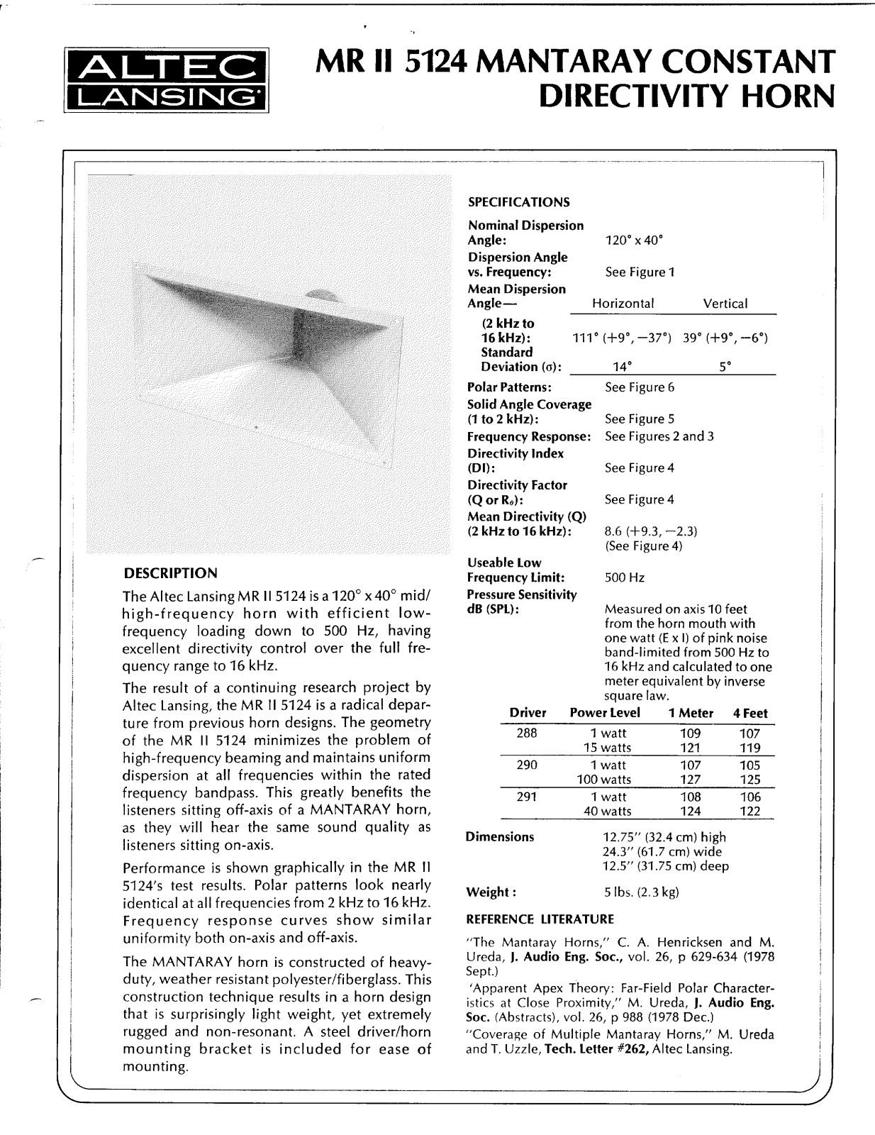 Altec lansing MRII5124 HF HORN User Manual