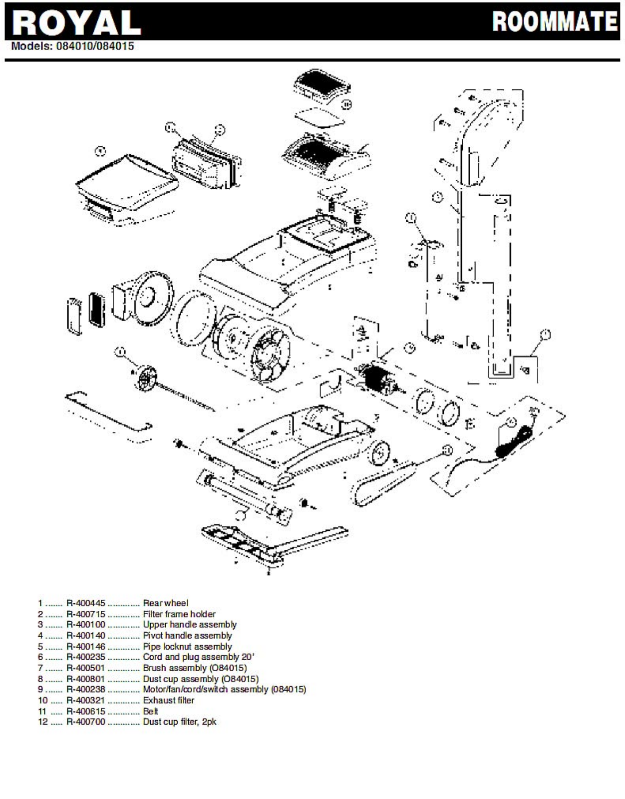 Royal 084015 Parts List