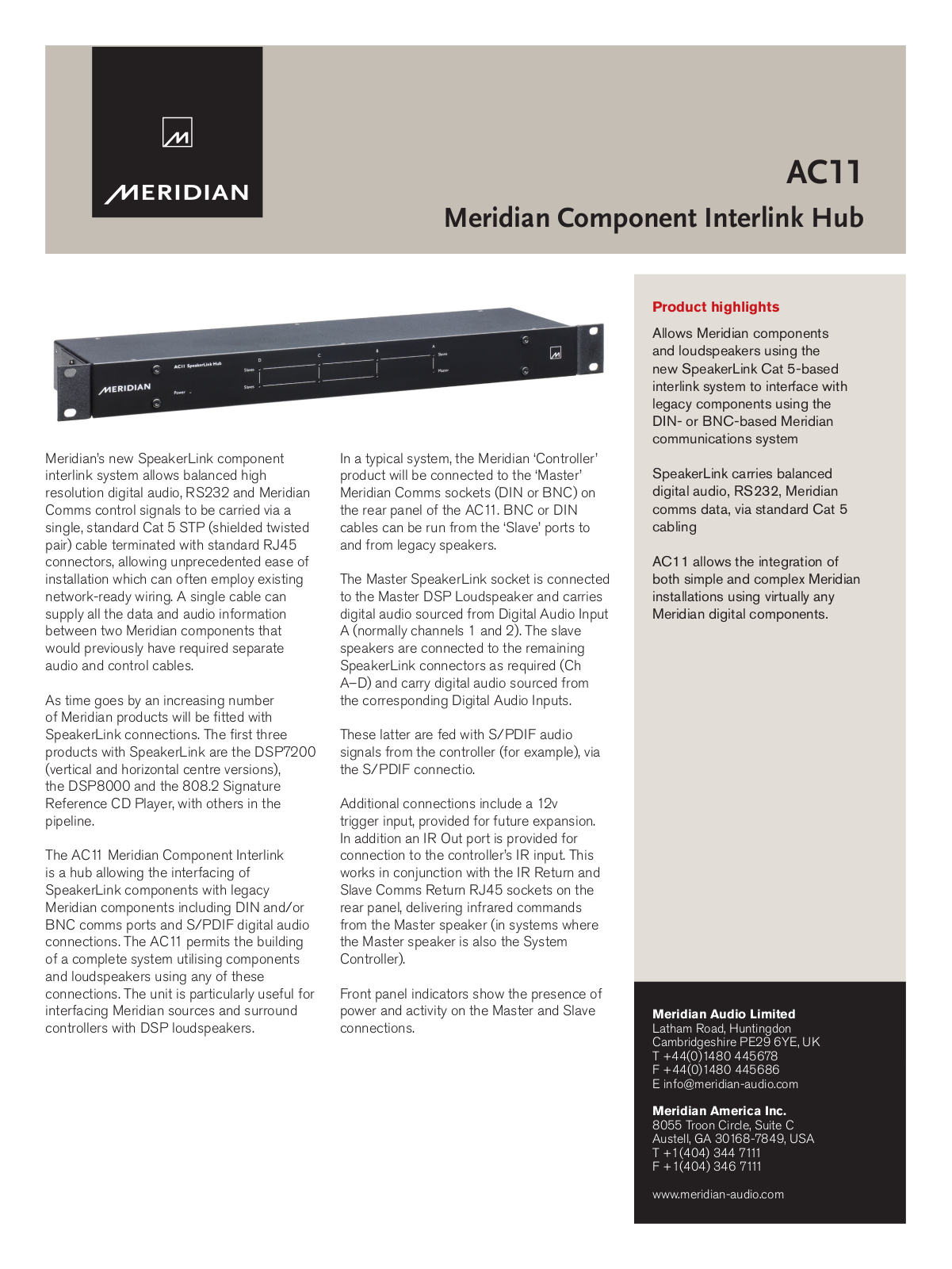 Meridian America AC11 User Manual - ManualMachine.com
