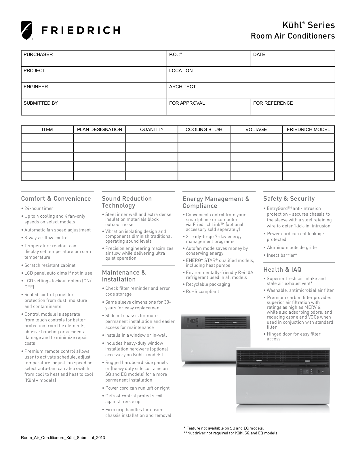 Friedrich SL36N30, EL36N35, SS10N10, SL28N30, ES12N33 User Manual