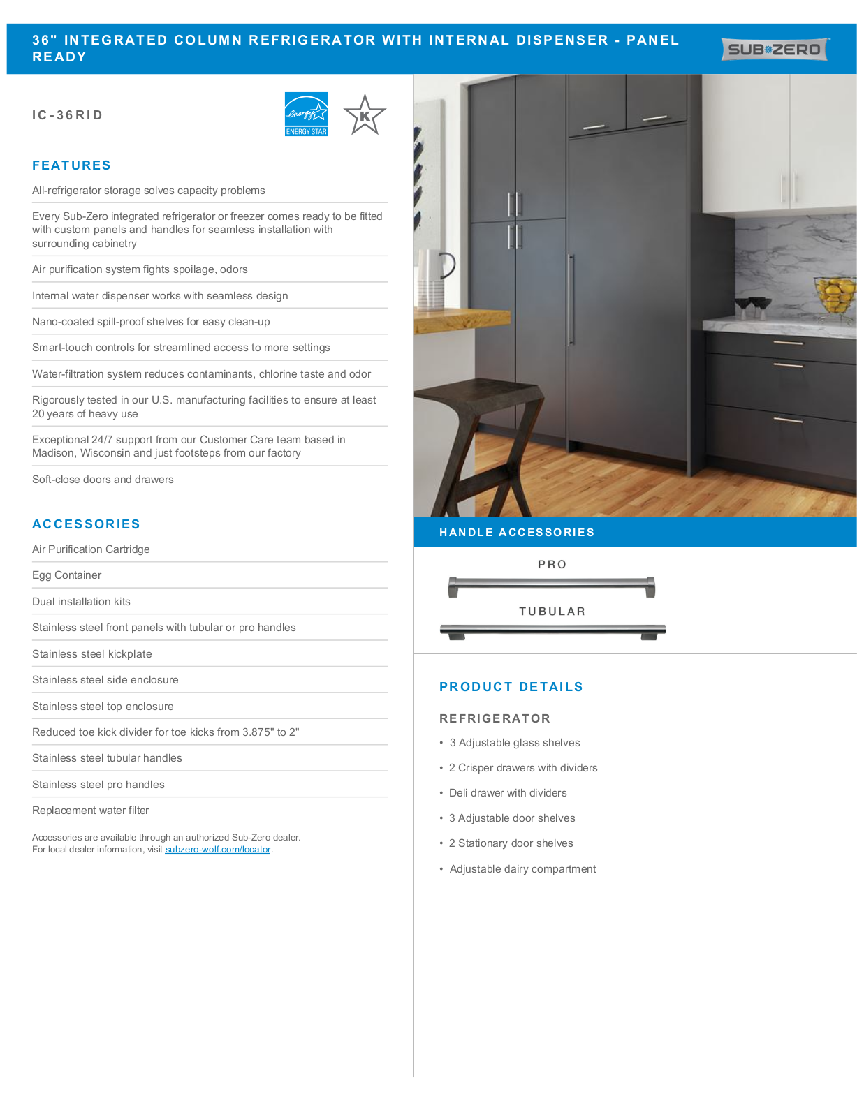 Sub-Zero IC36RIDRH, IC36RIDLH Specification Sheet