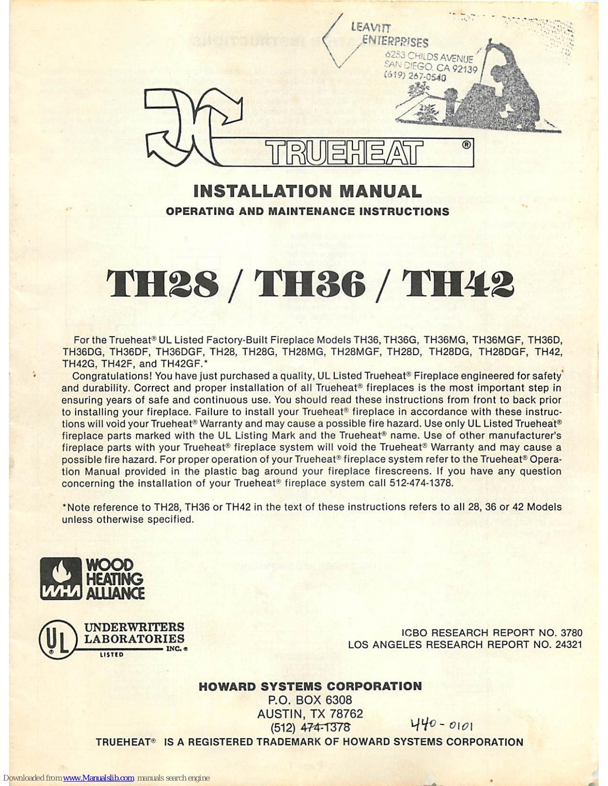 Trueheat TH36, TH36G, TH36MG, TH36DG, TH36MGF Installation Manual - ManualMachine.com