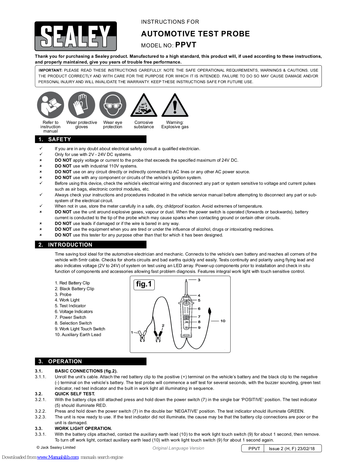 Sealey PPVT Instructions Manual