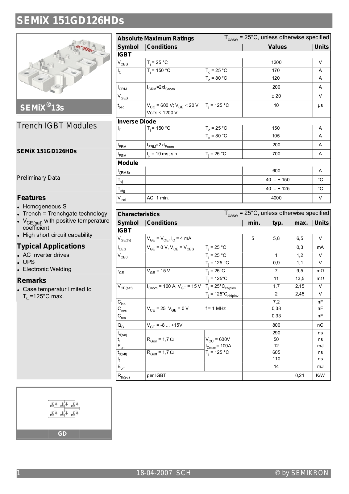 Semikron SEMIX151GD126HDS Data Sheet