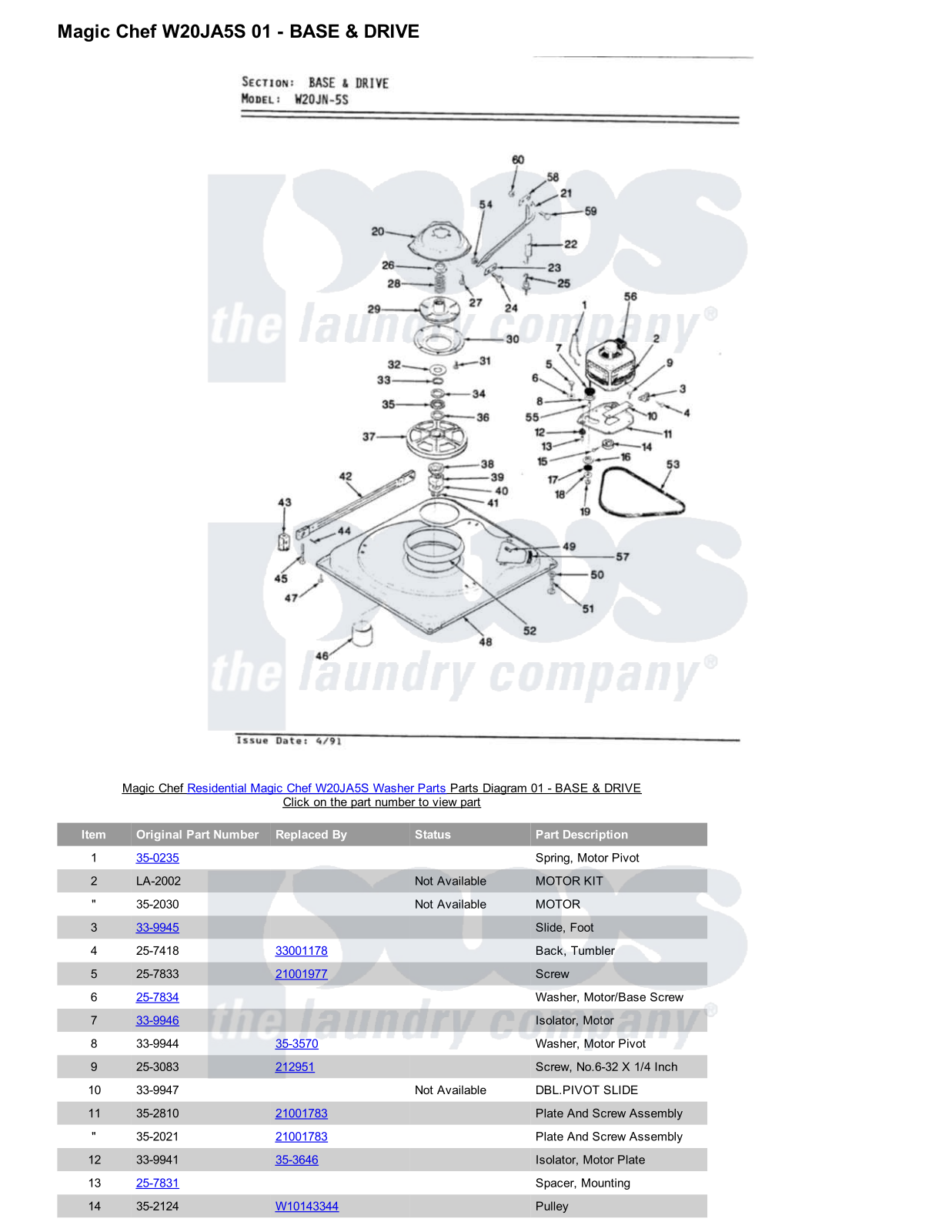 Magic Chef W20JA5S Parts Diagram