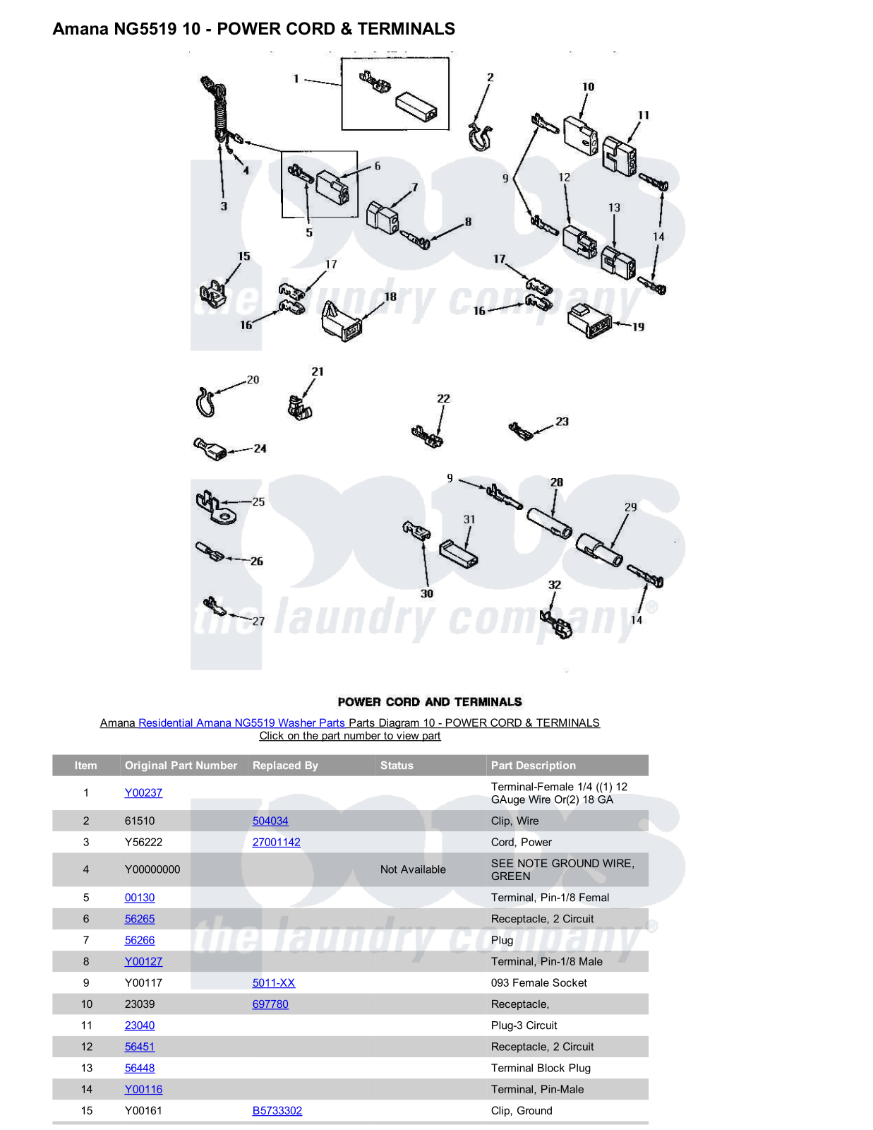 Amana NG5519 Parts Diagram