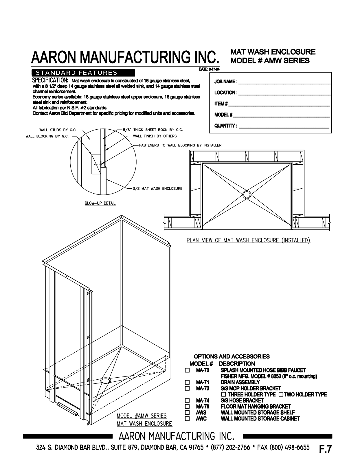 Aaron Manufacturing AMW-2424 User Manual