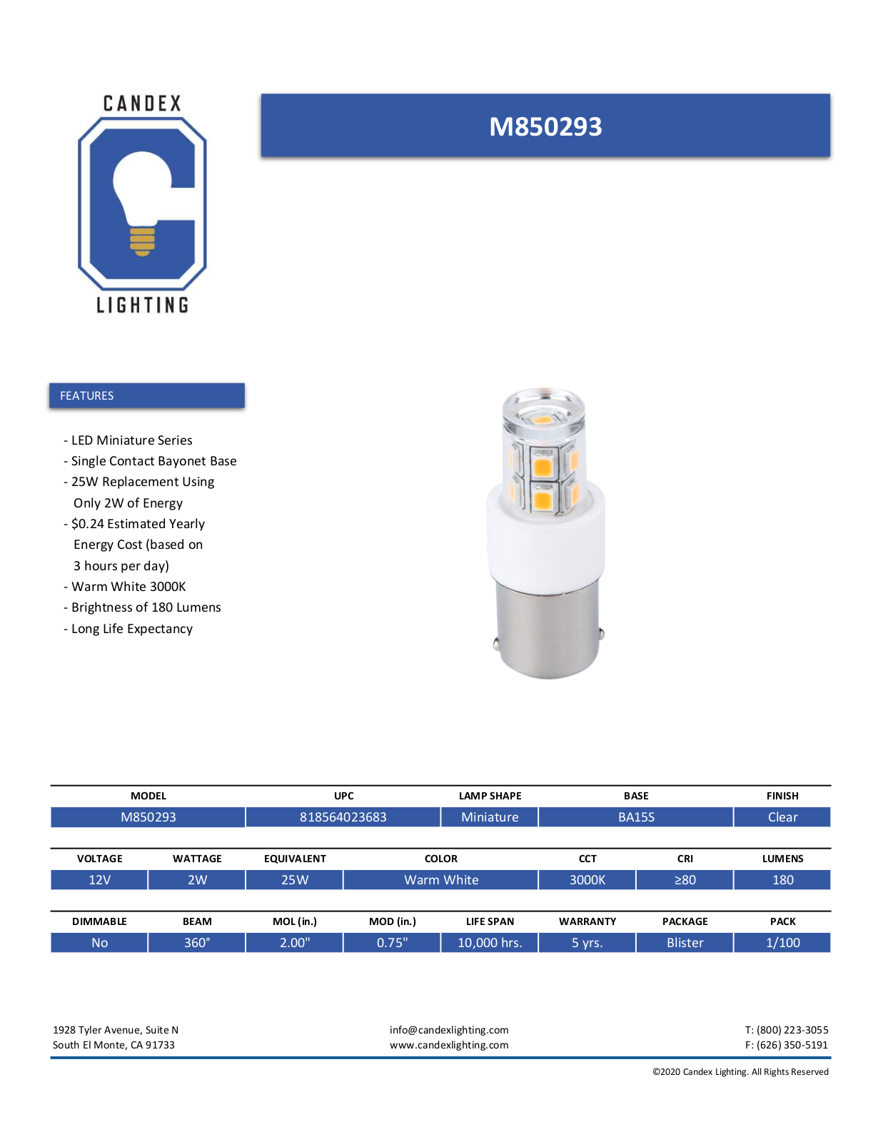 Candex Lighting CNDX1025 Specifications - ManualMachine.com