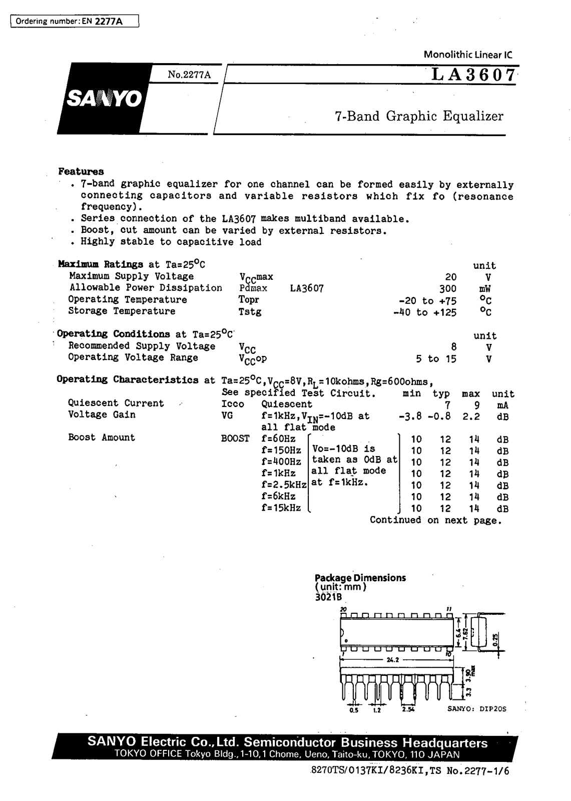 SANYO LA3607 Datasheet