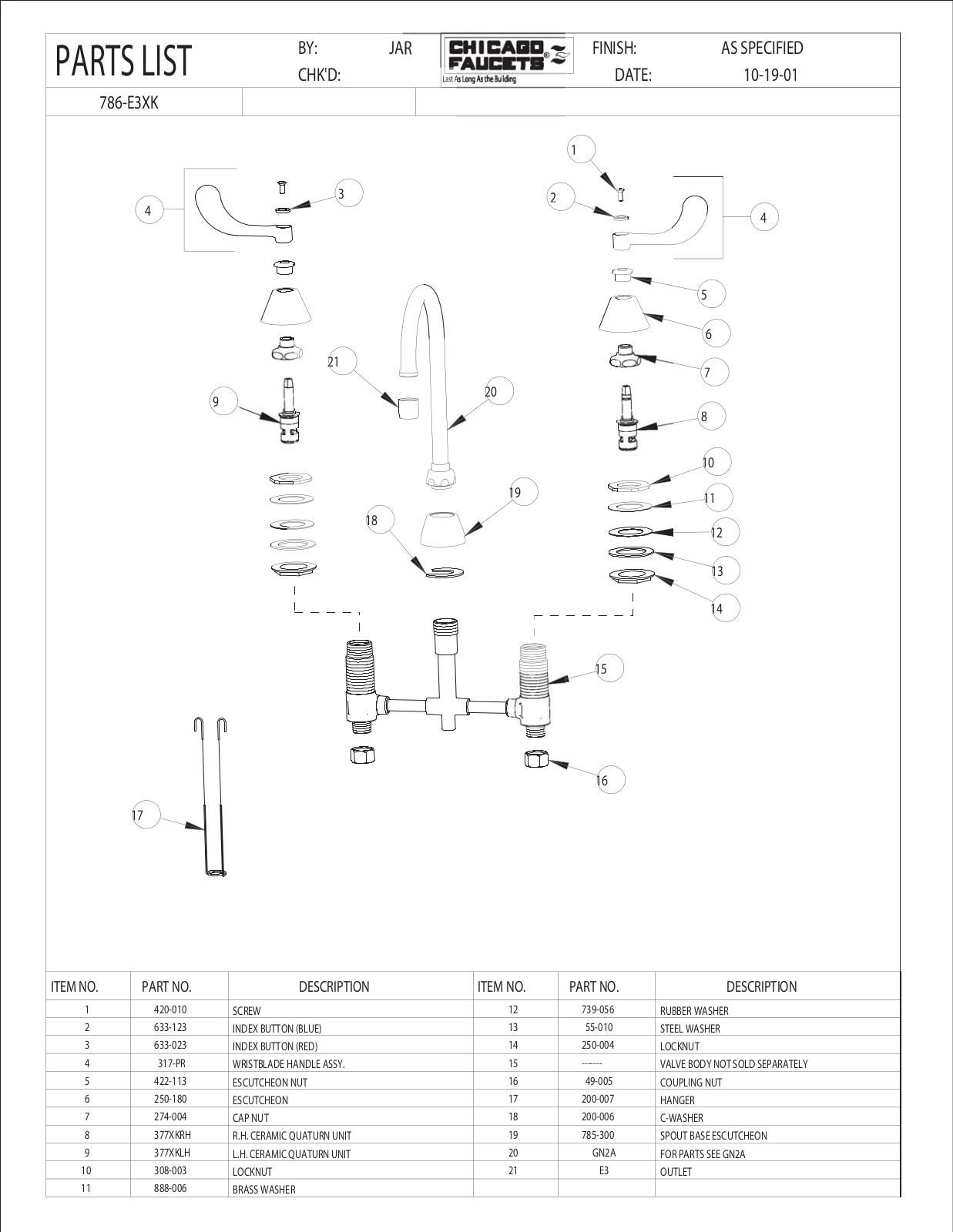 Chicago Faucet 786-E3XK Parts List