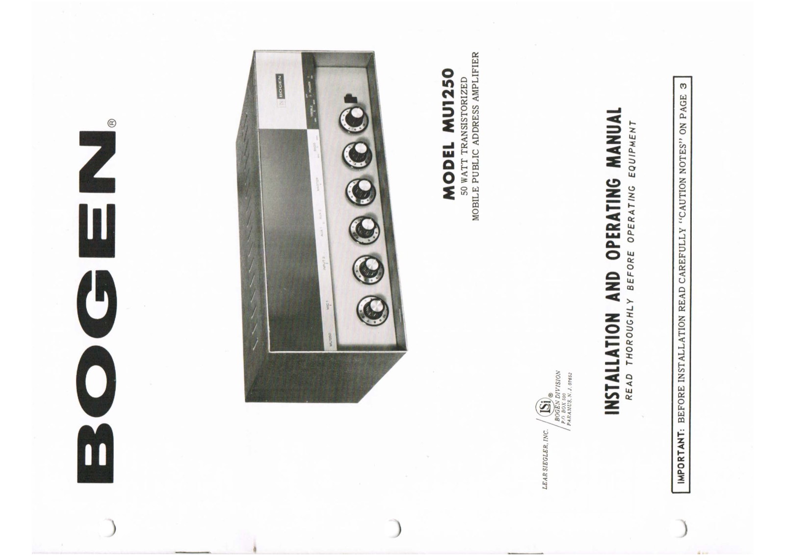 Bogen MU1250 Operating Manual