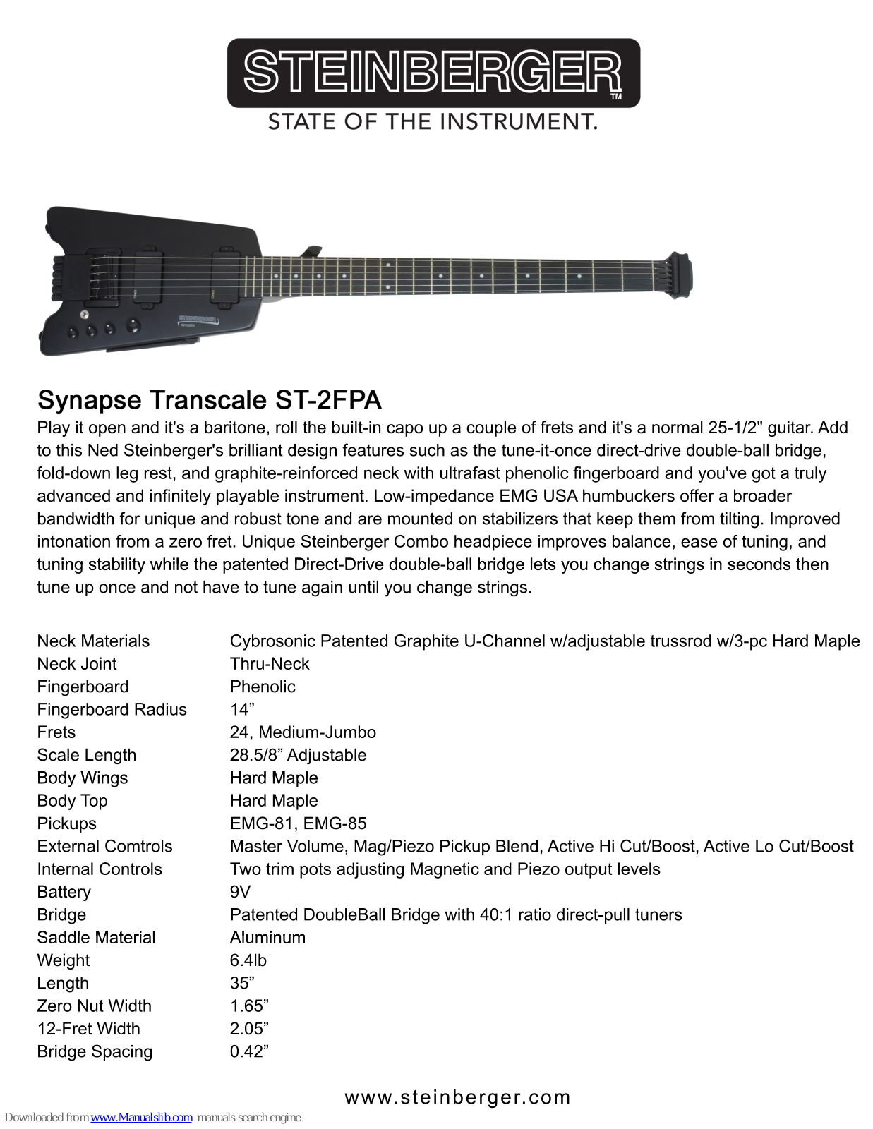 Steinberger Synapse Transcale ST-2FPA Specifications - ManualMachine.com