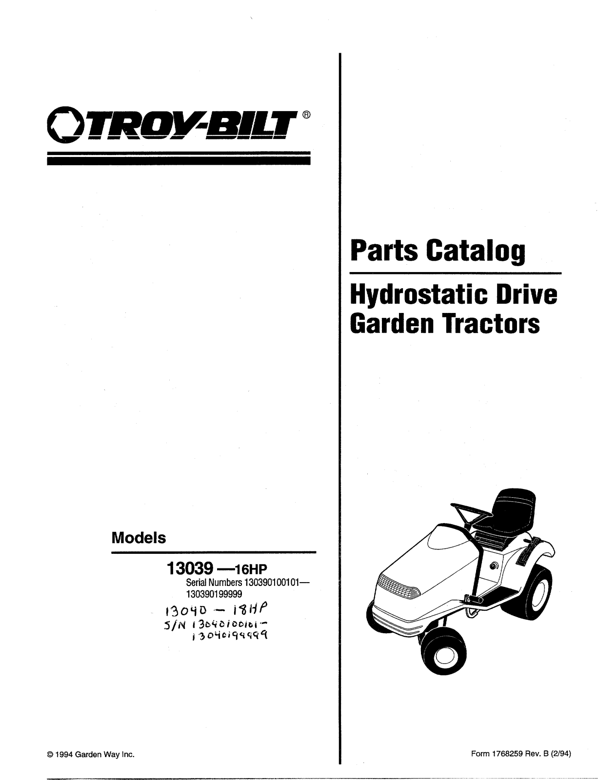 Troy-Bilt 13039-16HP User Manual