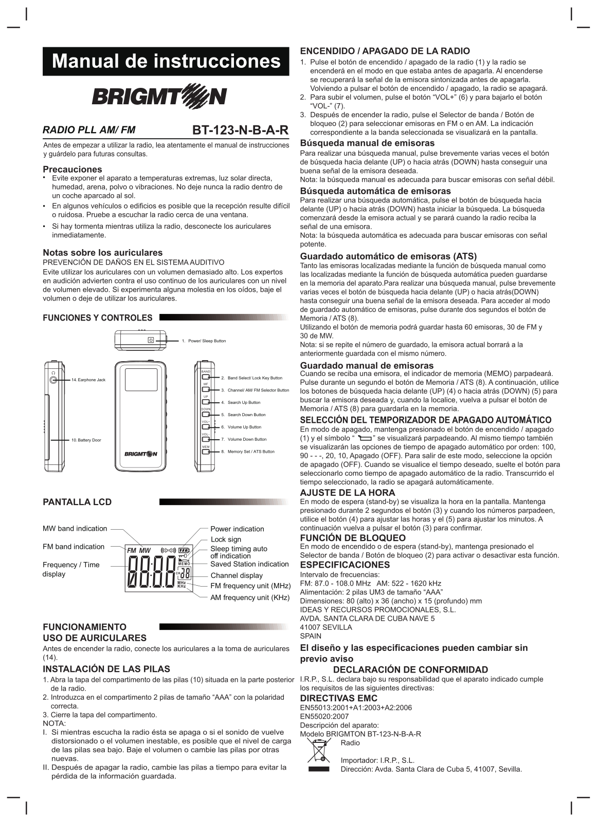 Brigmton BT-123A, BT-123R, BT-123N, BT-123B User Guide