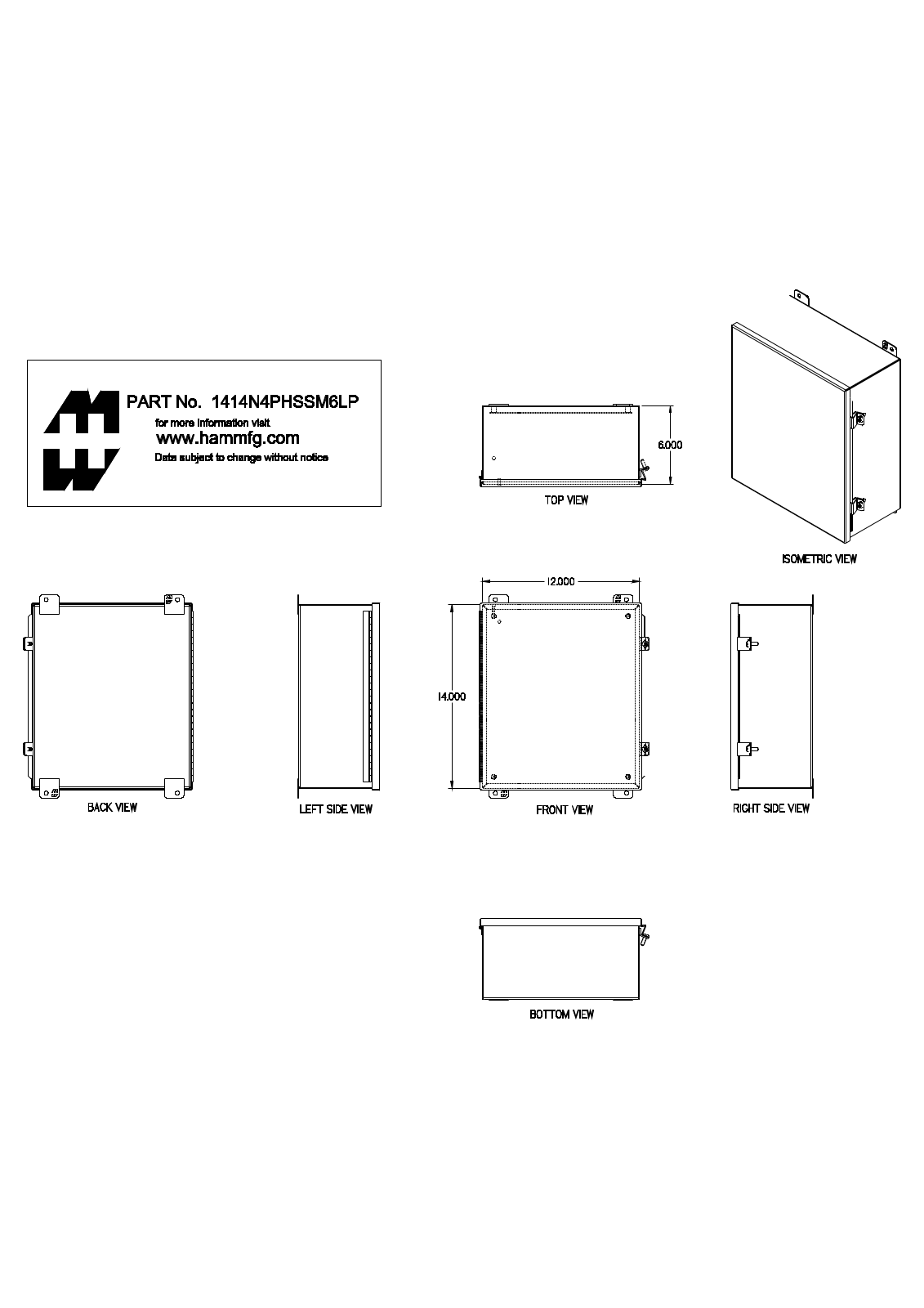 Hammond Manufacturing 1414N4PHSSM6LP technical drawings