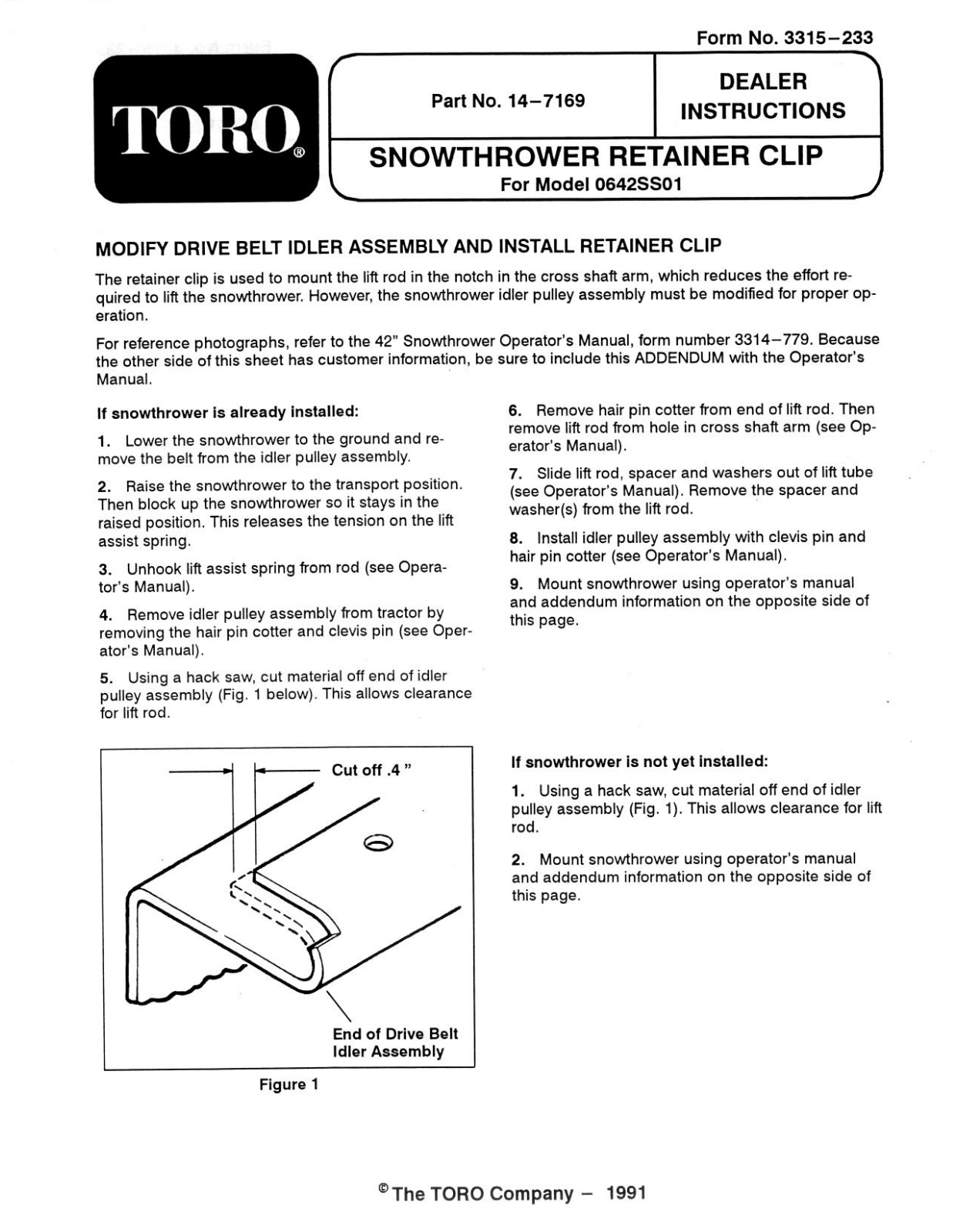 Toro 14-7169 Installation Instructions