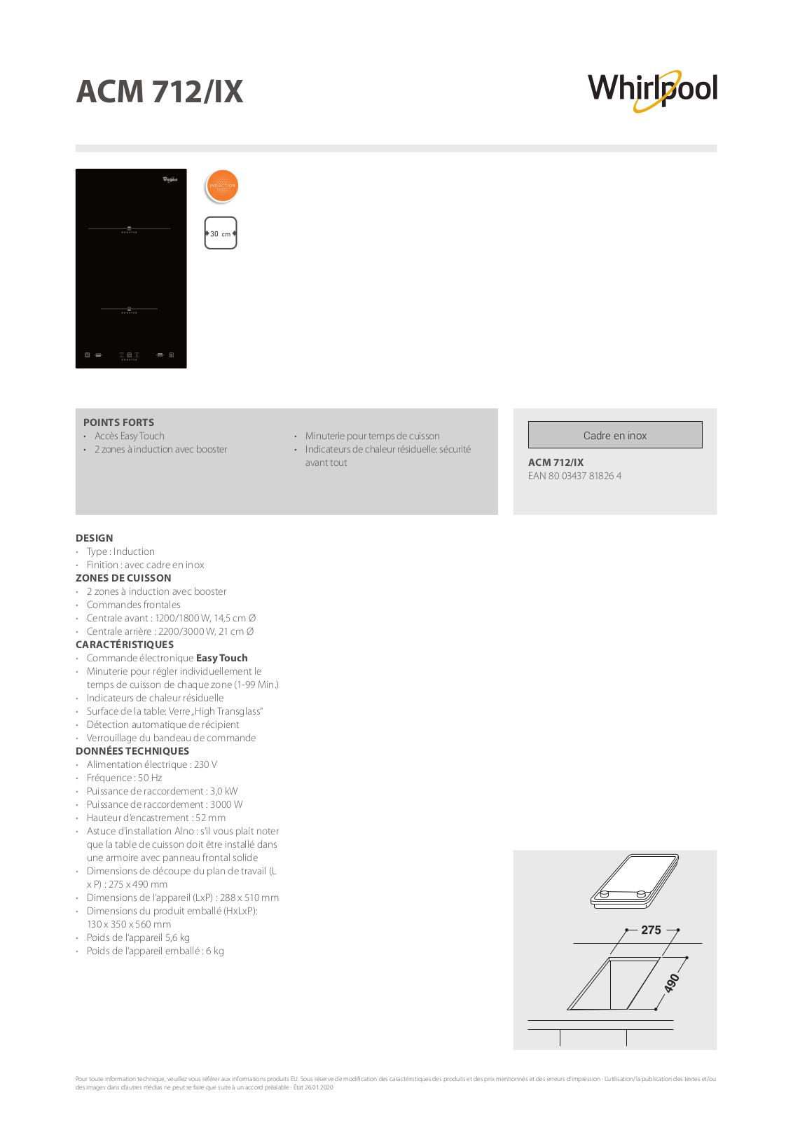 Whirlpool ACM 712/IX Product information