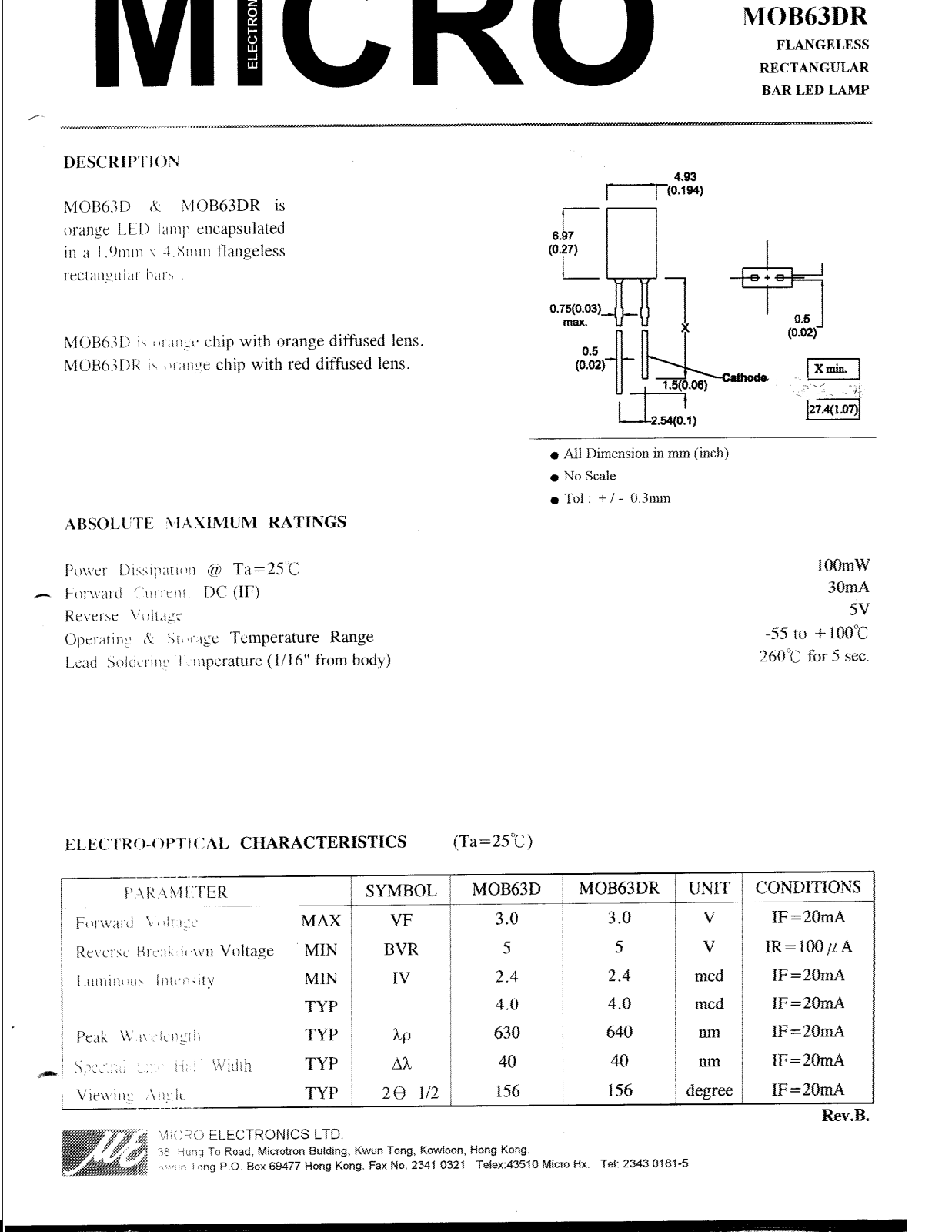 MICRO MOB63DR, MOB63D Datasheet