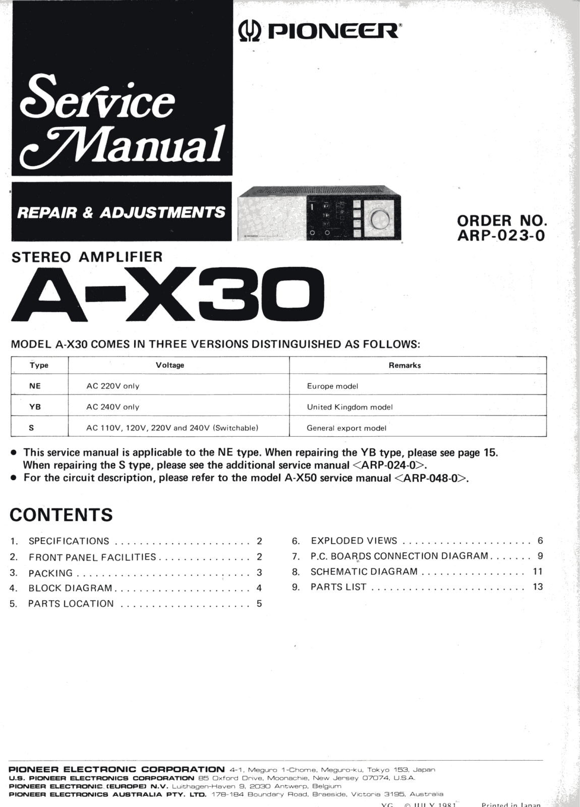 Pioneer AX-30 Service manual