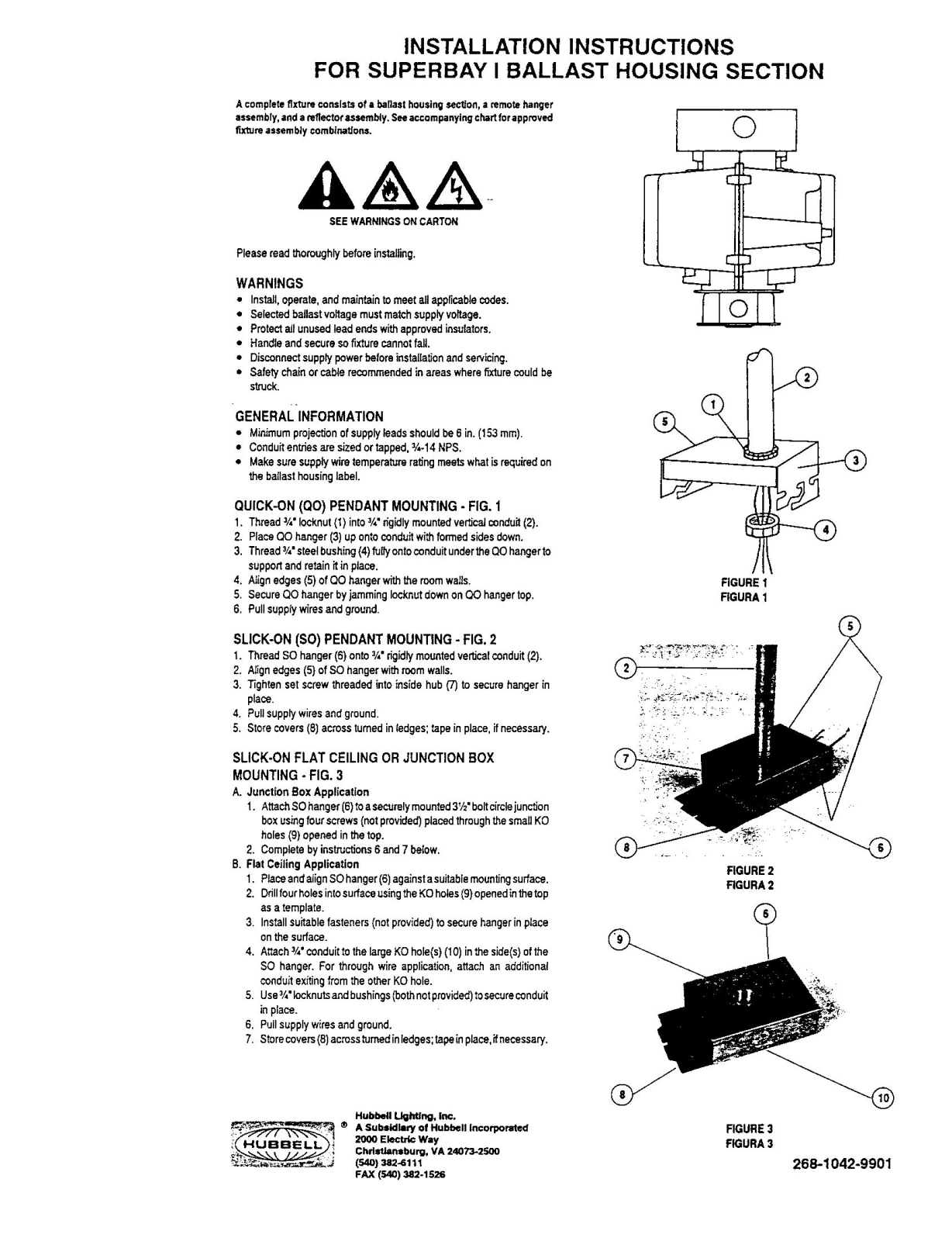 Hubbell Lighting SUPERBAY I BALLAST HOUSING User Manual