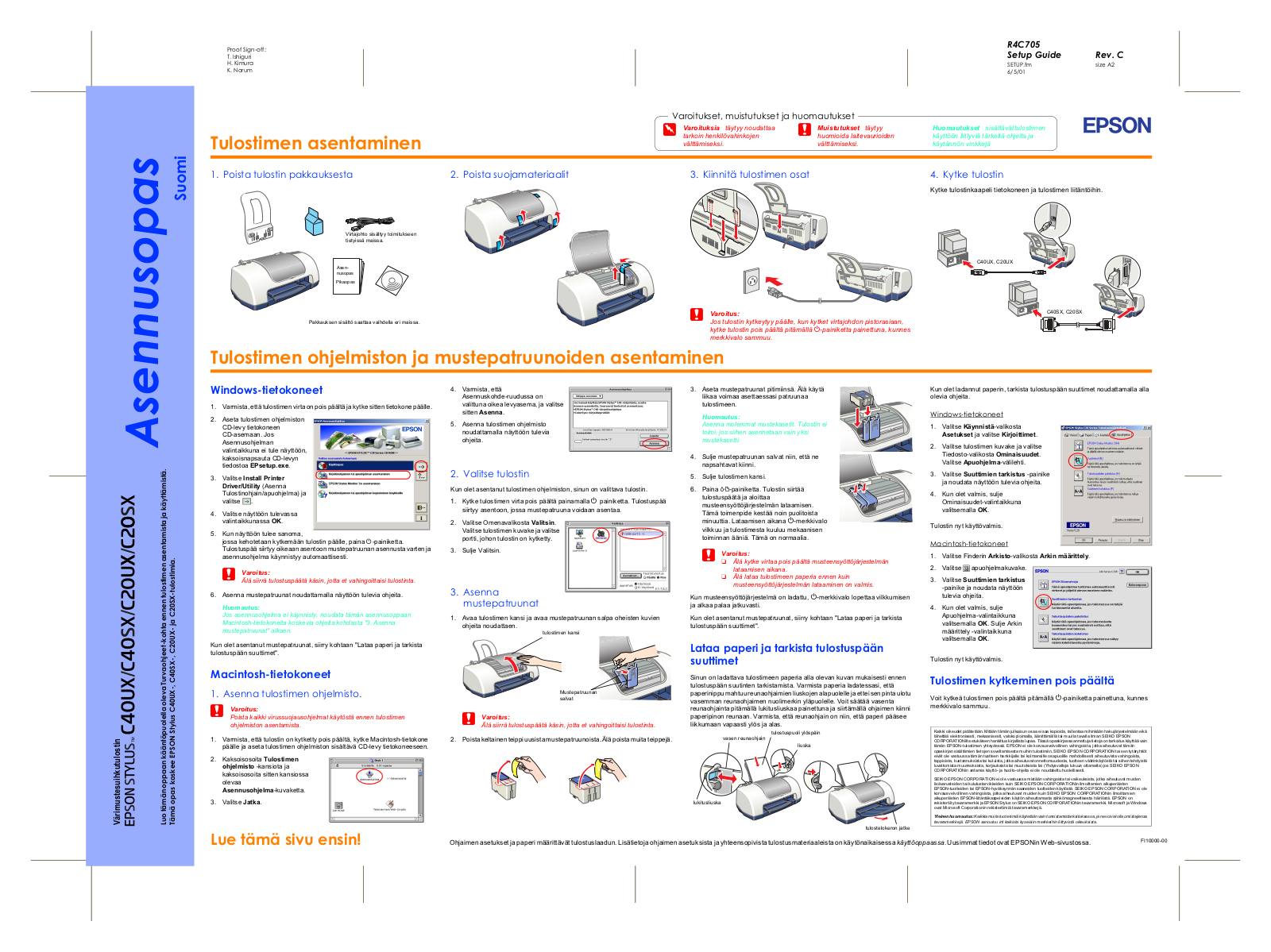 Epson STYLUS C20UX, STYLUS C20SX, STYLUS C40SX, STYLUS C40UX SETUP GUIDE