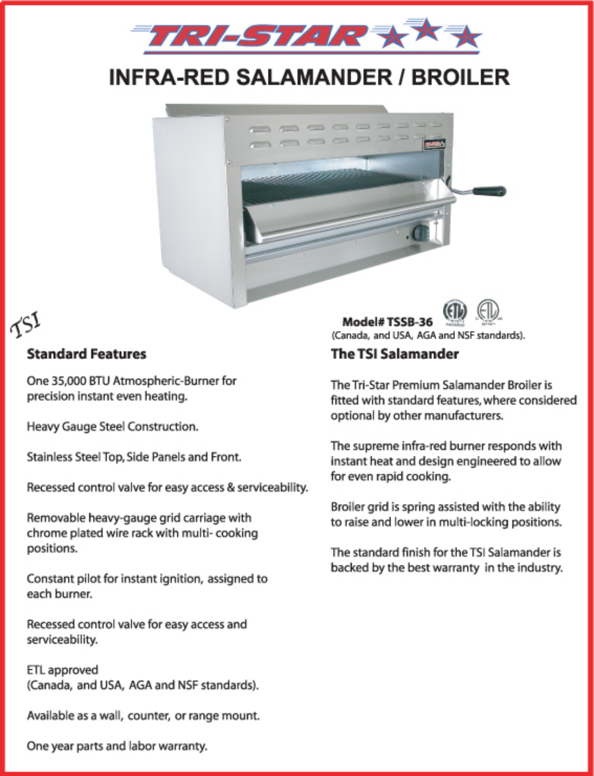 Tri-Star TSSB-24 Specifications