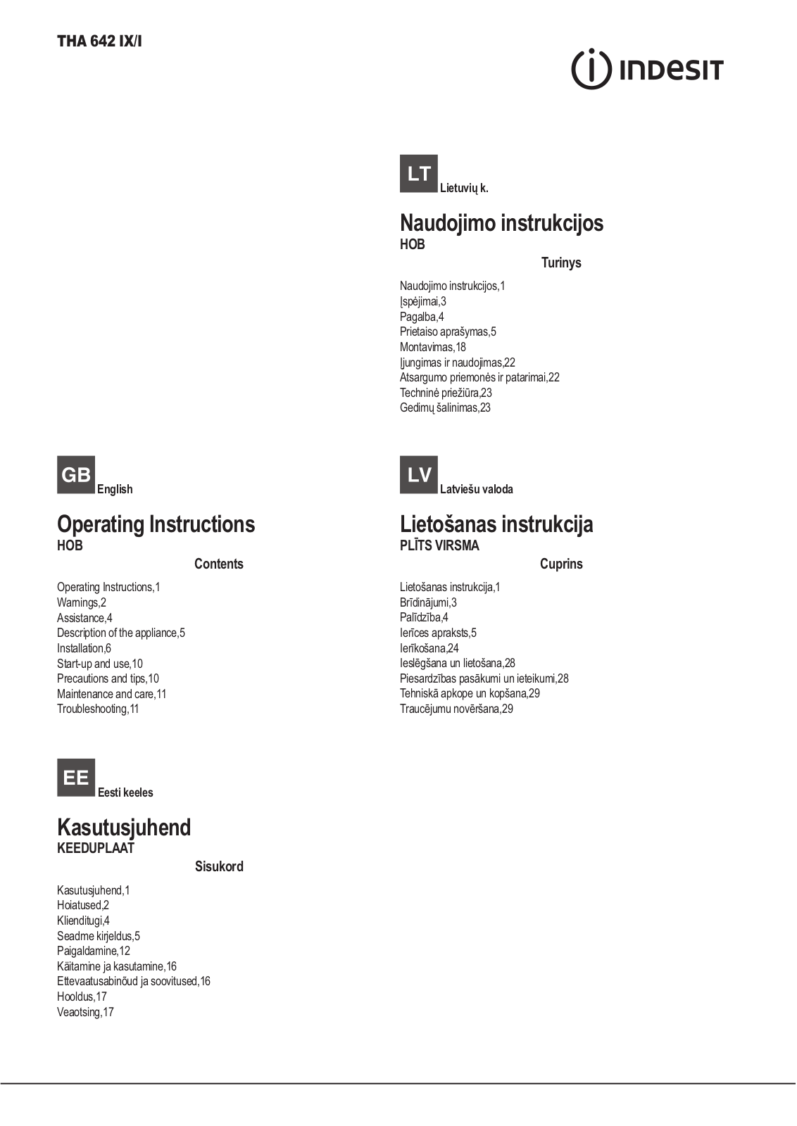 Indesit THA 642 IX/I Instruction booklet