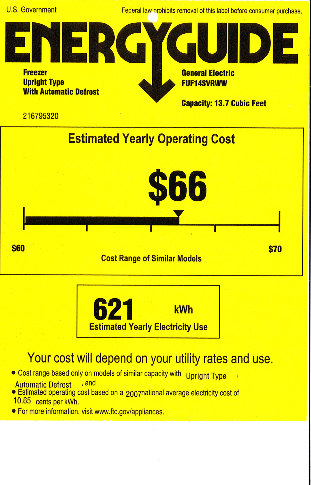 General Electric FUF14SVRWW User Manual