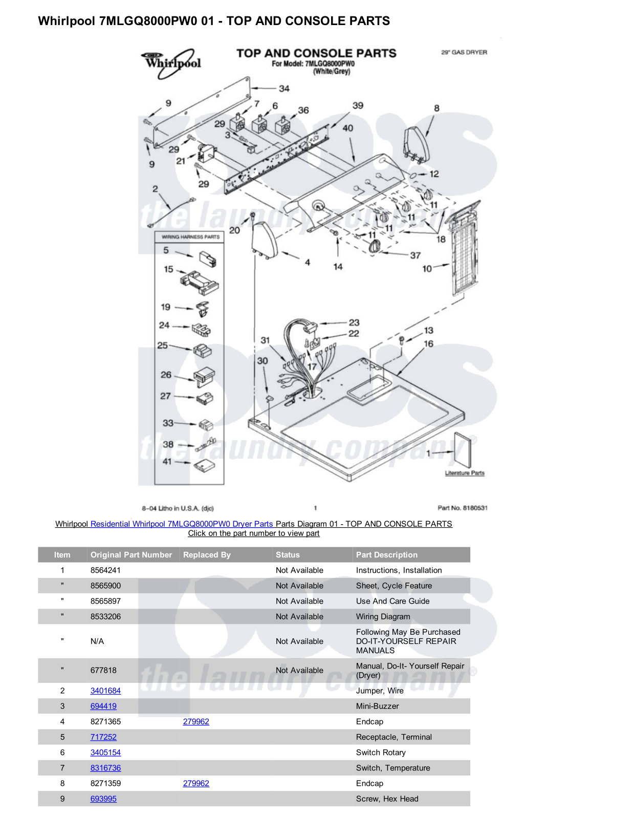 Whirlpool 7MLGQ8000PW0 Parts Diagram