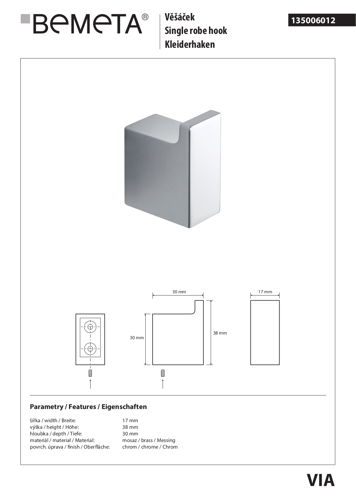 Bemeta Via 135006012 User guide