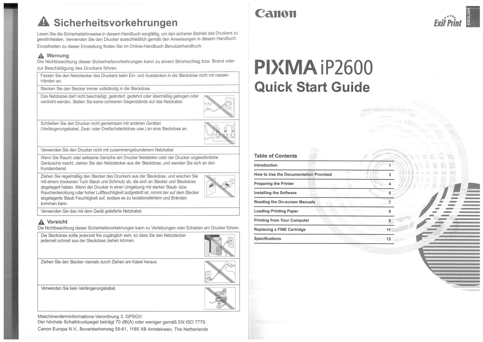 Canon Pixma iP2600 User guide