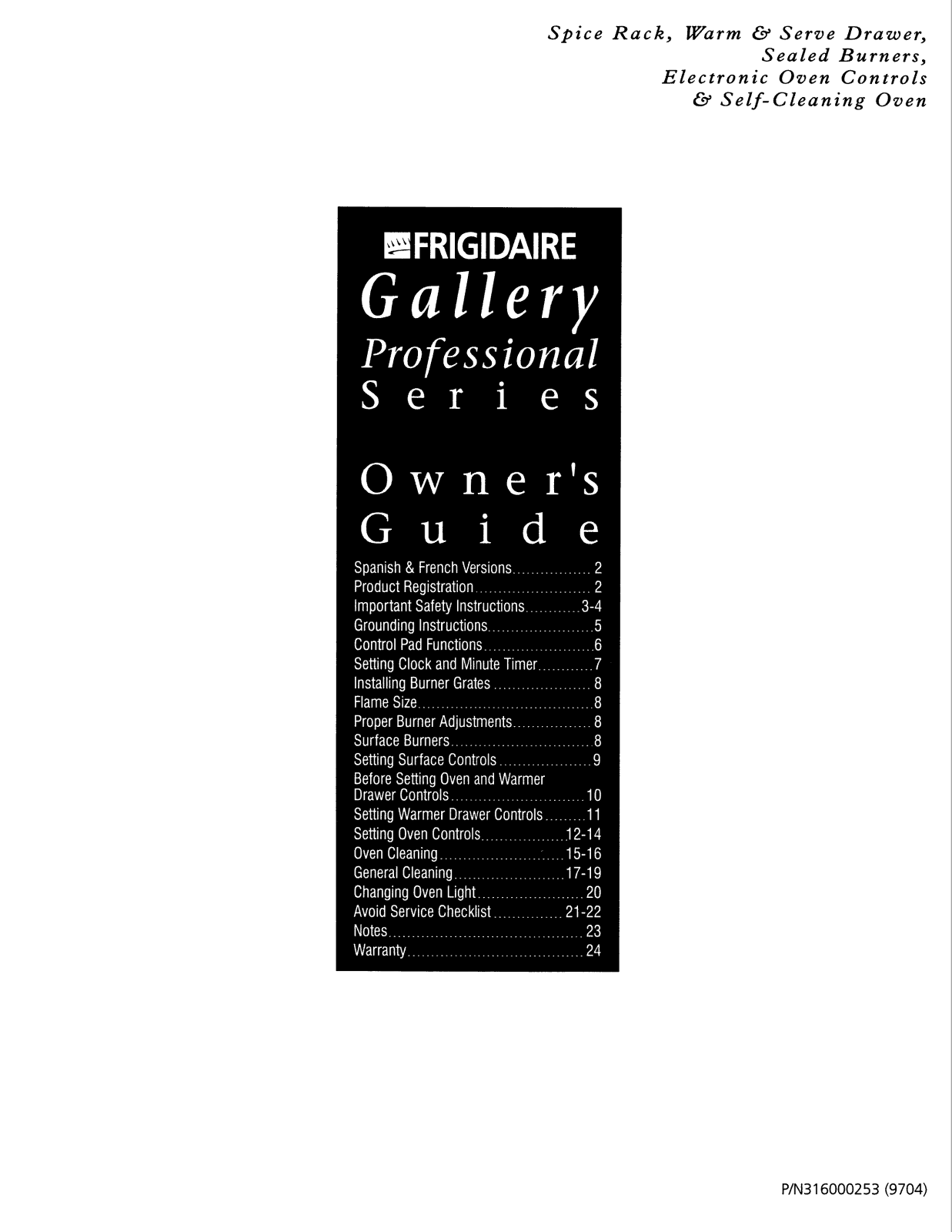 Frigidaire FGF379WESP, FGF379WESN, FGF379WESM, FGF379WESL, FGF379WESK Owner’s Manual