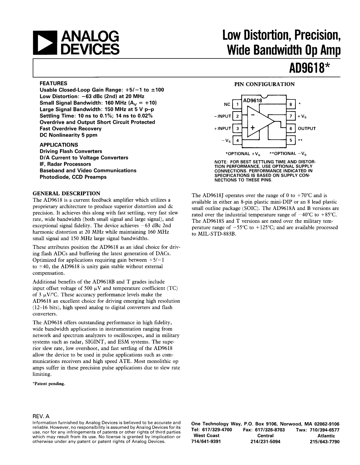 Analog Devices AD9618 Datasheet